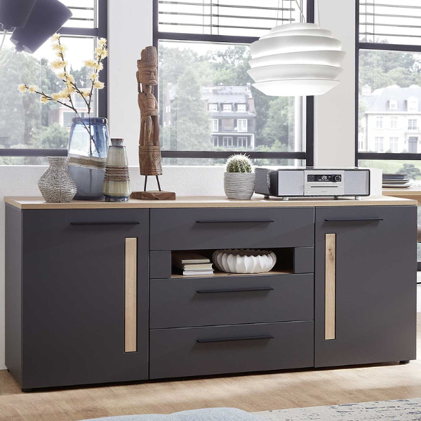 Bahut Lorna 2 portes & 3 tiroirs - anthracite/chêne