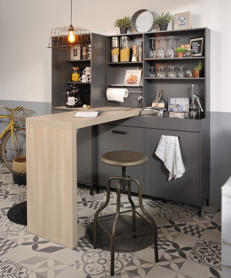 Bahut Moove 118cm, 3 étagères et porte-rouleau de cuisine - anthracite - Image 2