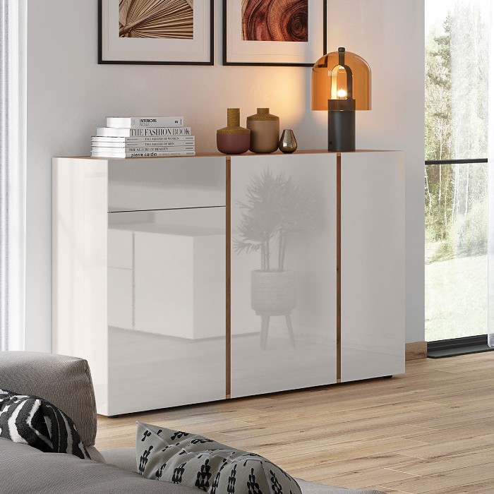 Bahut Mussa 3 portes & 1 tiroir 152cm - chêne/cachemire - Image 1