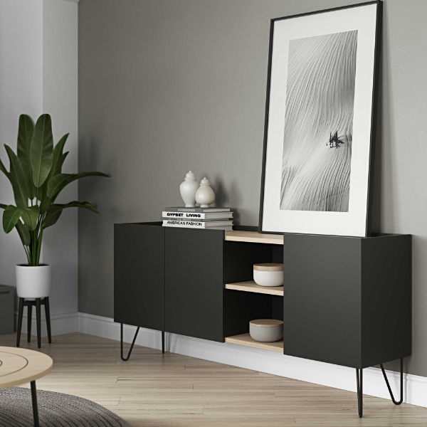 Bahut Nina - chêne/noir