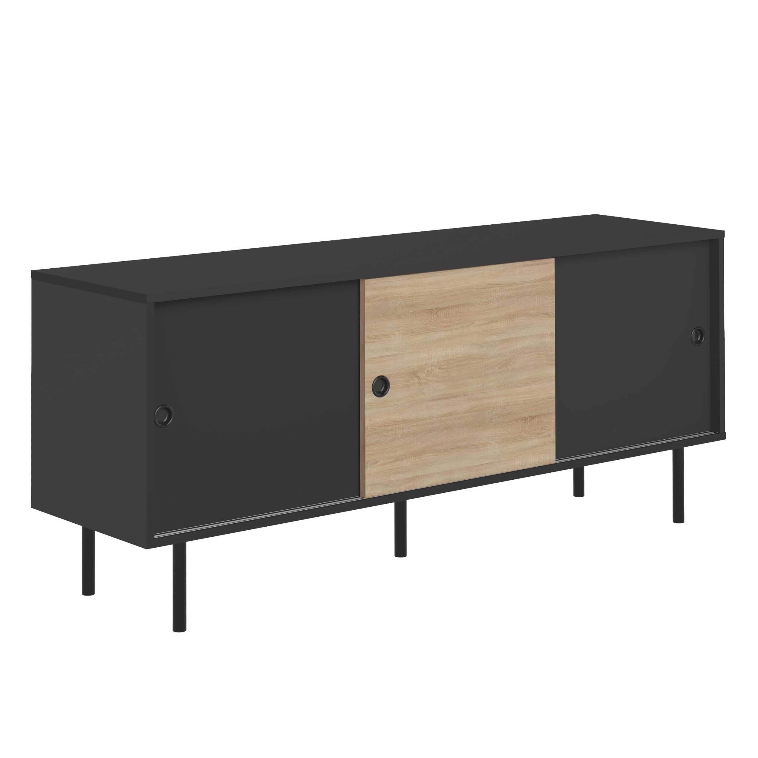 Bahut Poss 148cm à 3 portes - noir/chêne - Image 11