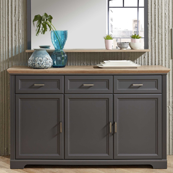 Bahut Samine 3 tiroirs 3 portes - graphite/chêne - Image 1