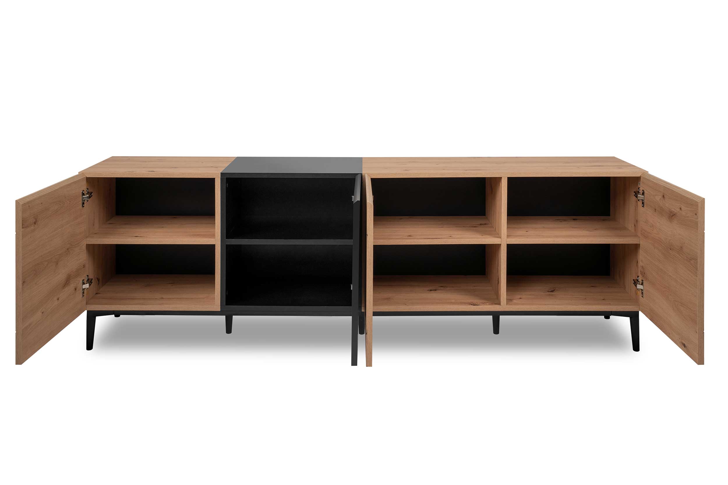 Bahut Ted 200cm 4 portes - chêne/noir - Image 5