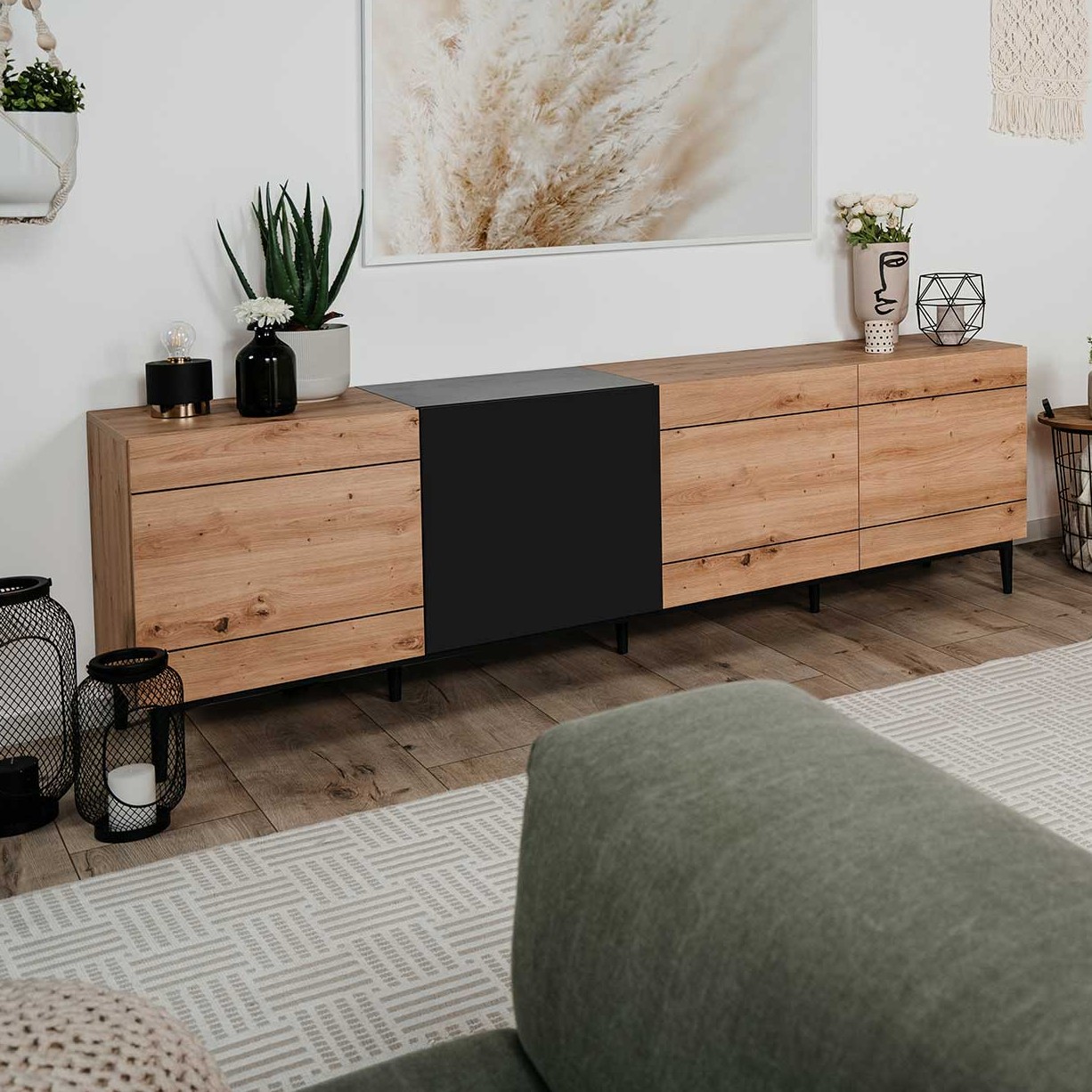 Bahut Ted 200cm 4 portes - chêne/noir