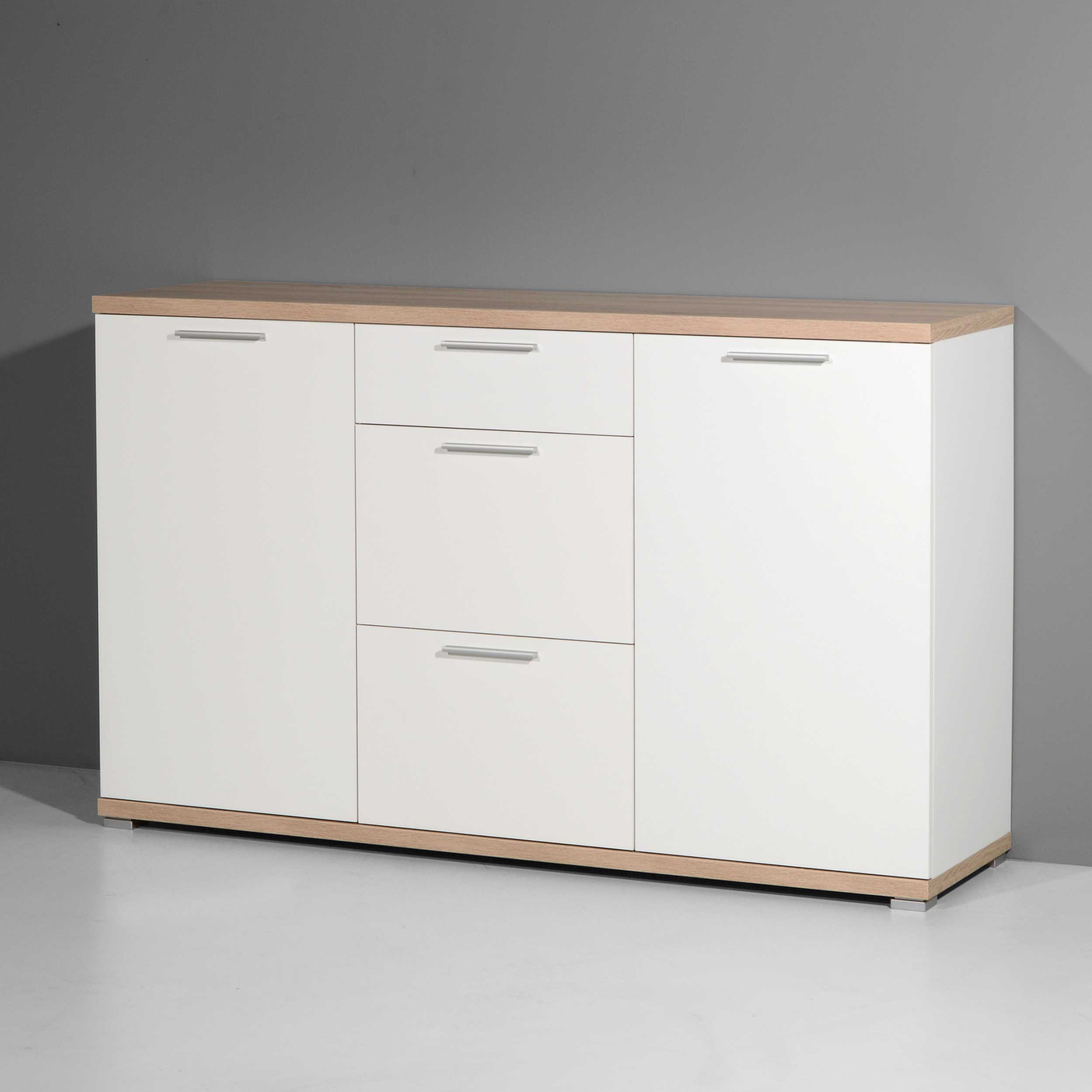 Bahut Tosun 144cm avec 2 portes & 3 tiroirs - blanc/chêne - Image 2