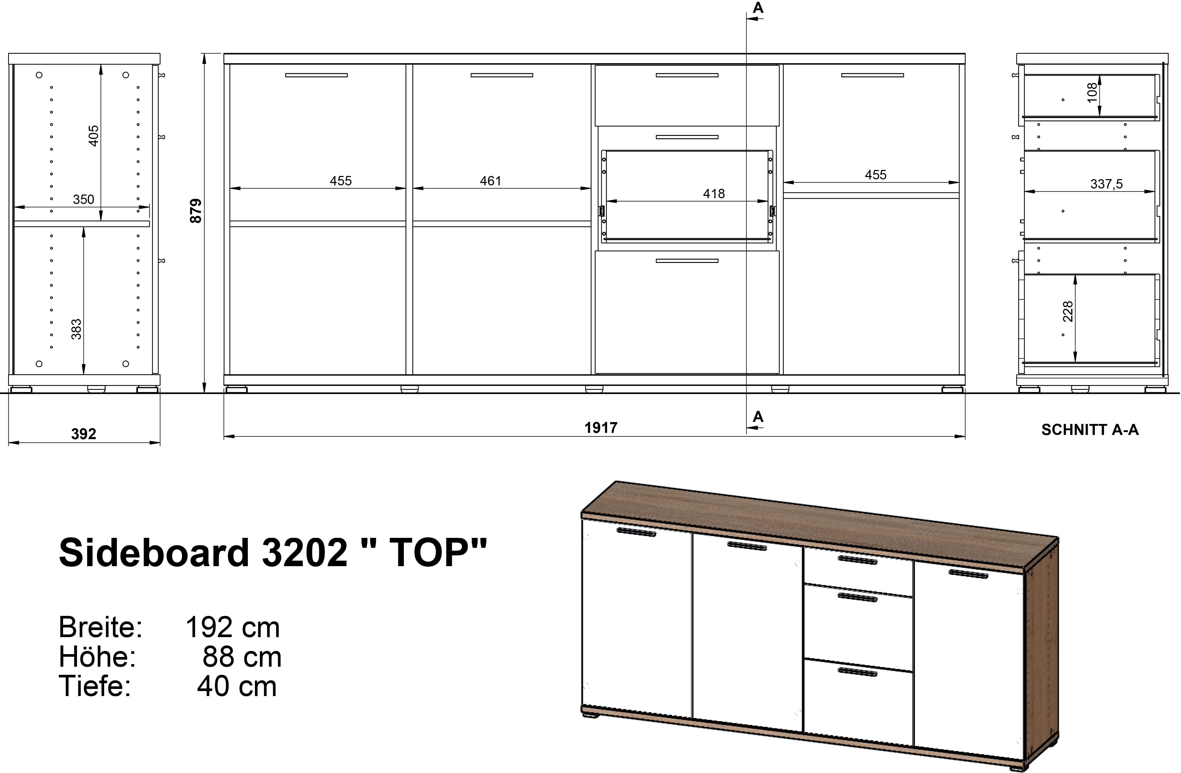 Bahut Tosun 192cm avec 3 portes & 3 tiroirs - blanc/chêne - Image 2