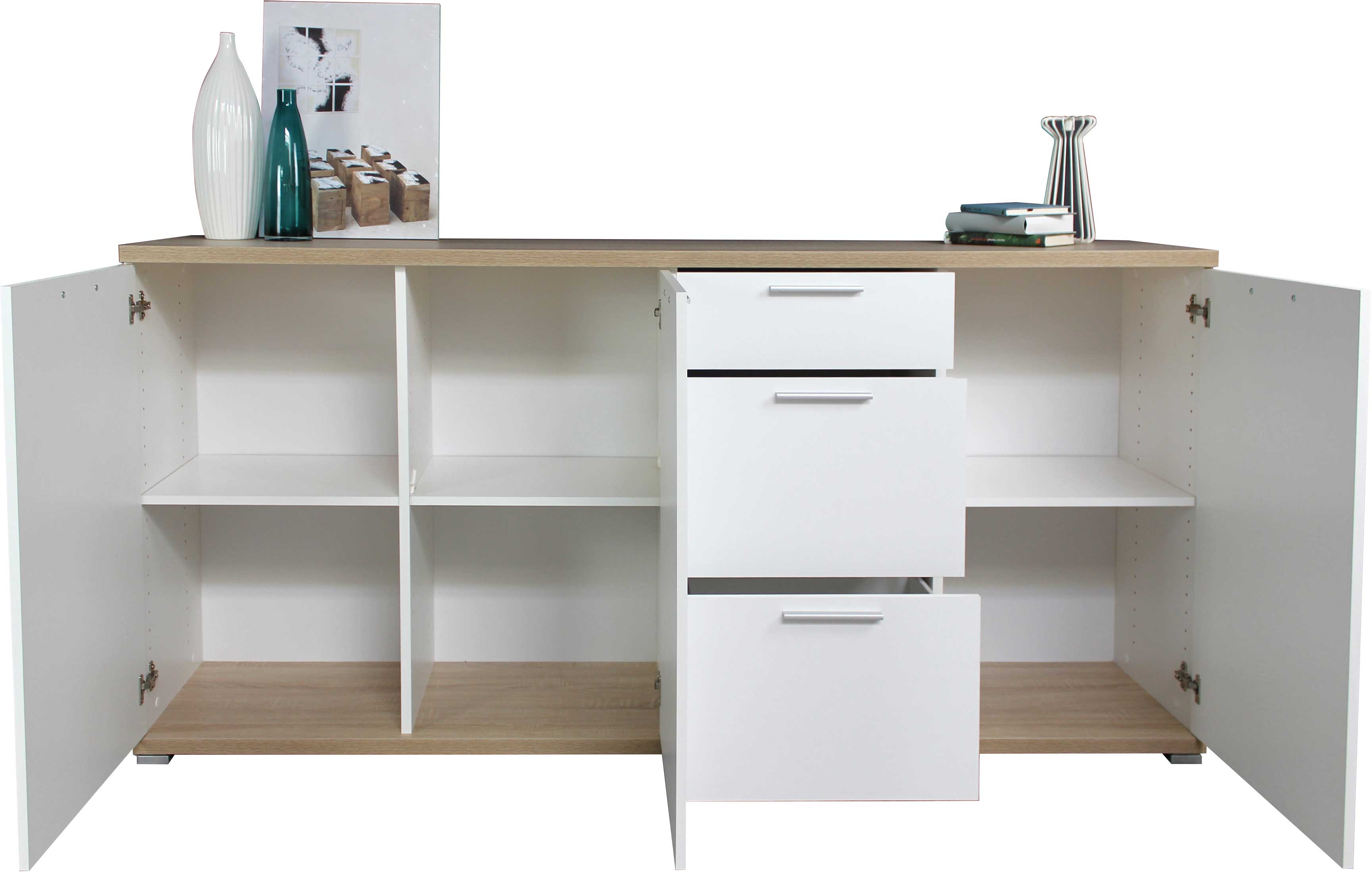 Bahut Tosun 192cm avec 3 portes & 3 tiroirs - blanc/chêne - Image 4