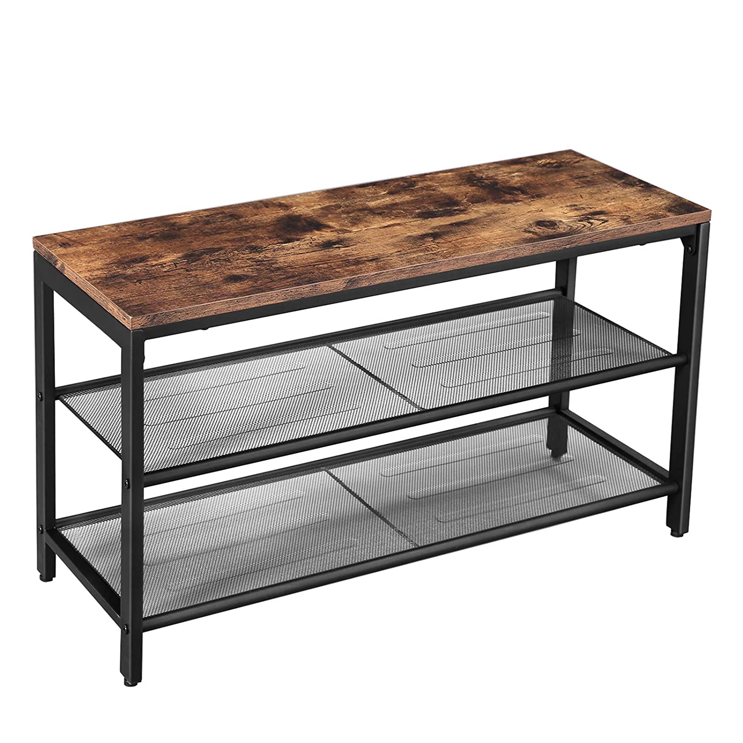 Banc à chaussures Brad 2 tablettes - brun rustique/noir - Image 7