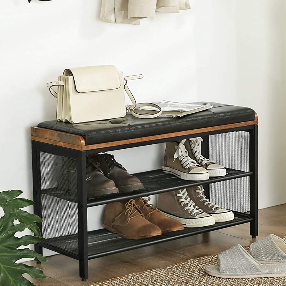 Banc à chaussures capitonné Brad 2 tablettes - brun rustique/noir - Image 1