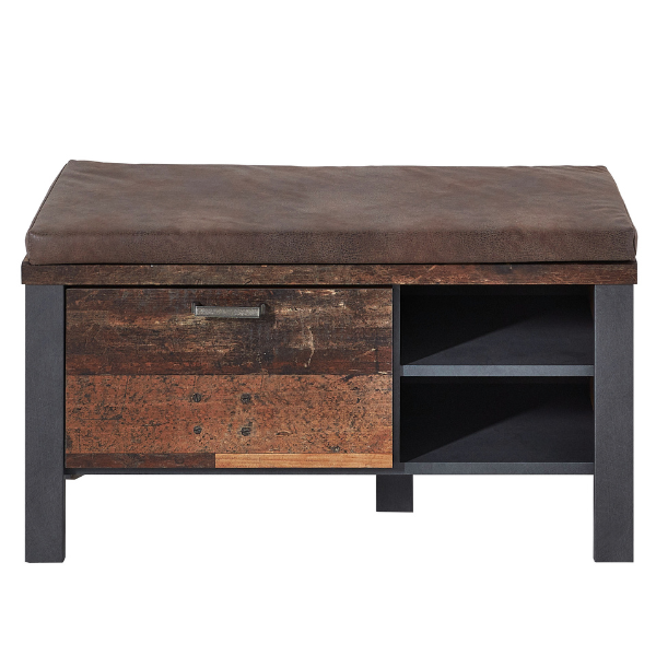 Banc d'entrée Carthago avec coussin d'assise et tiroir de rangement - vieux chêne/anthracite - Image 2