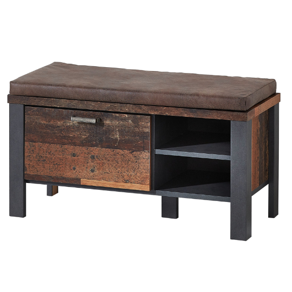 Banc d'entrée Carthago avec coussin d'assise et tiroir de rangement - vieux chêne/anthracite - Image 1