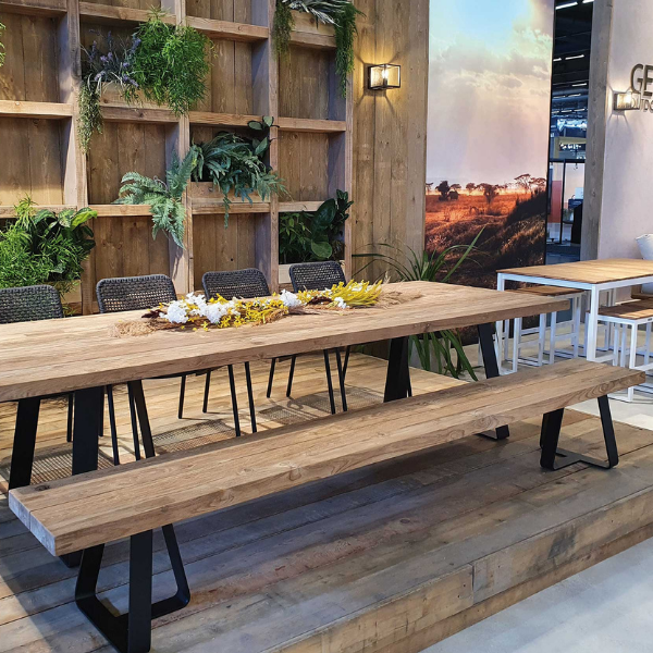 Banc de jardin Margarite 250cm fer - bois teck/noir - Image 2