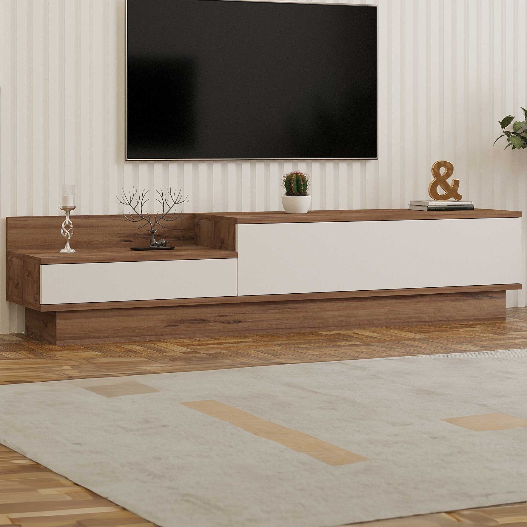 Barko Meuble TV | 100 % MÉLAMINE | Pin Atlantique, blanc