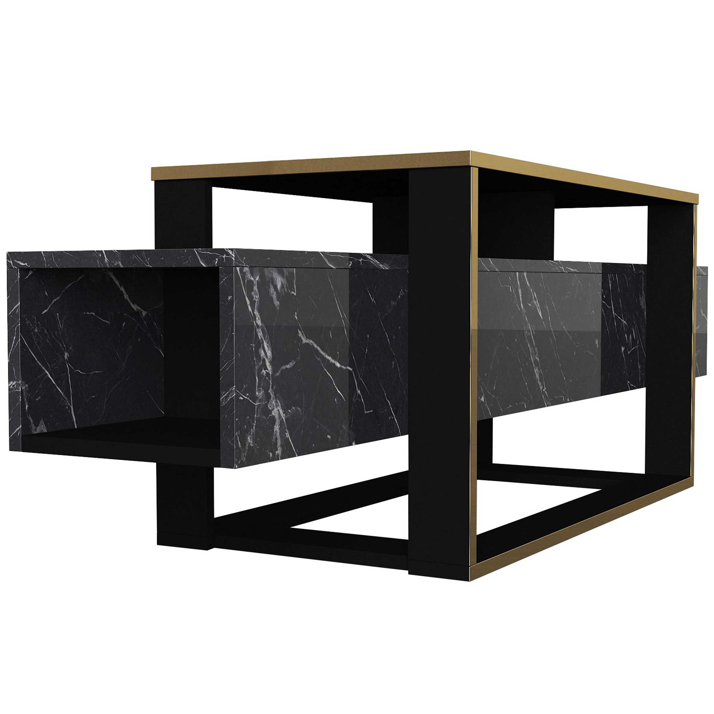 Bianco Meuble TV | 100 % MÉLAMINE | Noir, Or - Image 3