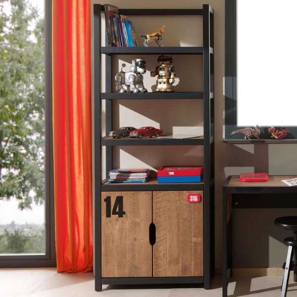 Bibliothèque Alex industrielle - pin/noir