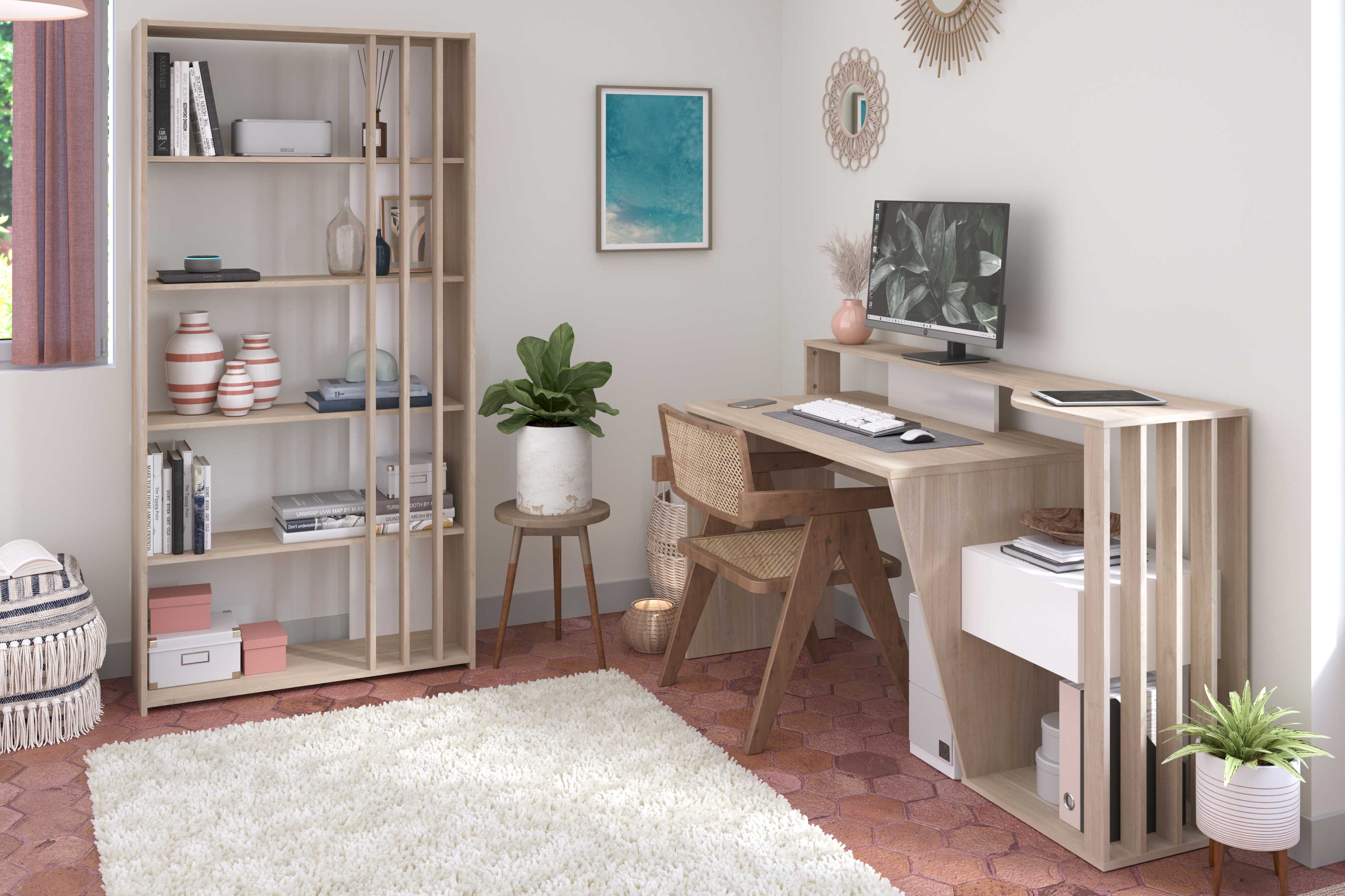 Bibliothèque Bloom-183cm-4 étagères-panneaux de particules/look chêne japonais - Image 5