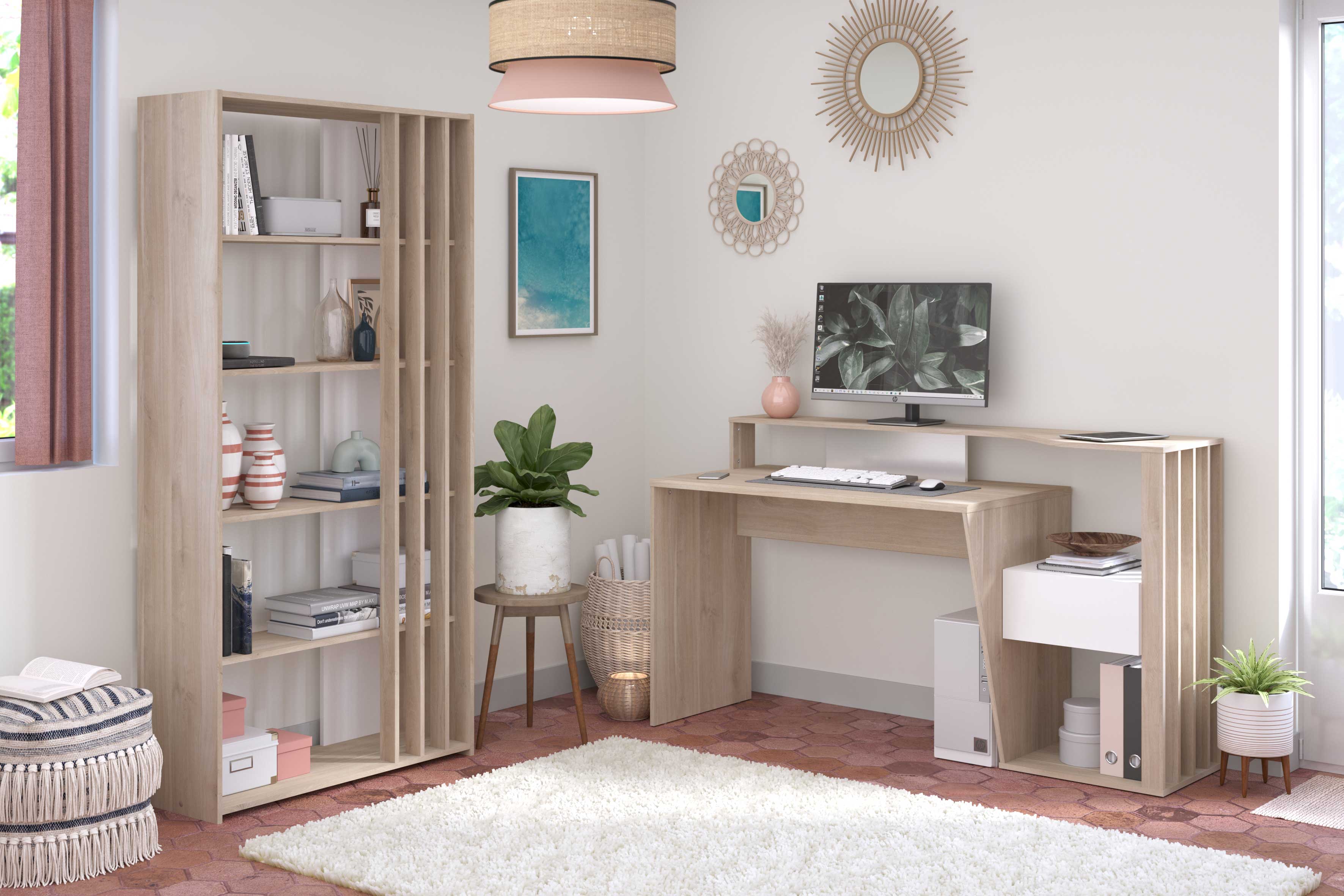 Bibliothèque Bloom-183cm-4 étagères-panneaux de particules/look chêne japonais - Image 6