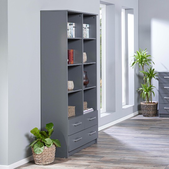 Bibliothèque Eden 81cm 4 tiroirs - gris graphite