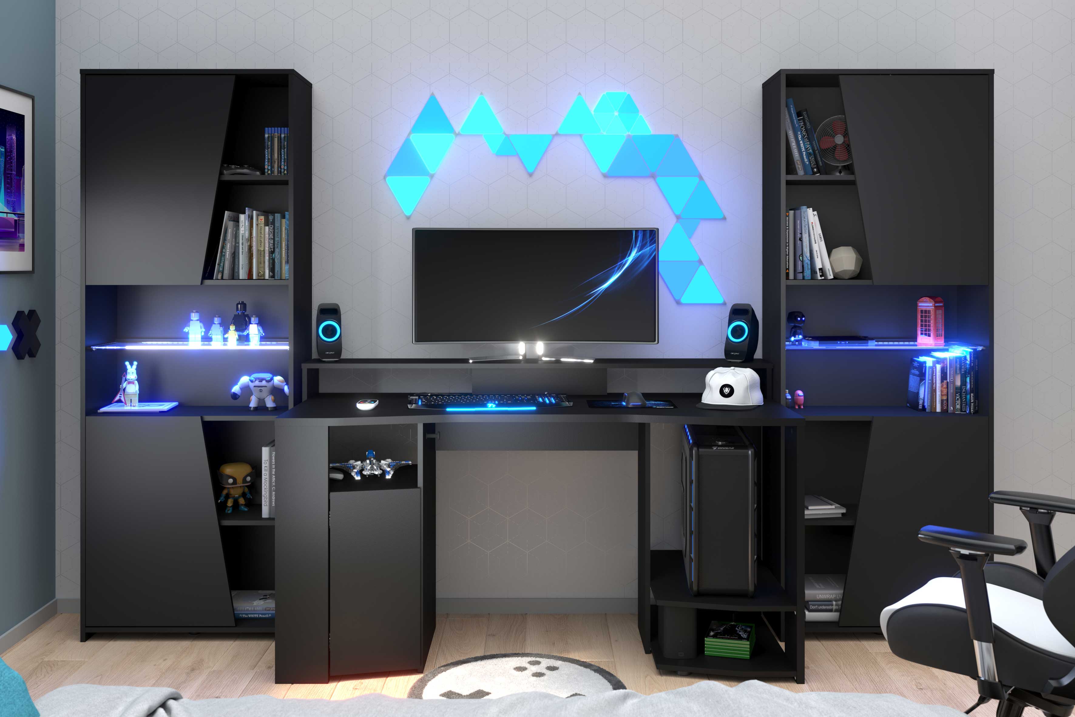 Bibliothèque Gaming 67cm avec bande LED - noir - Image 11