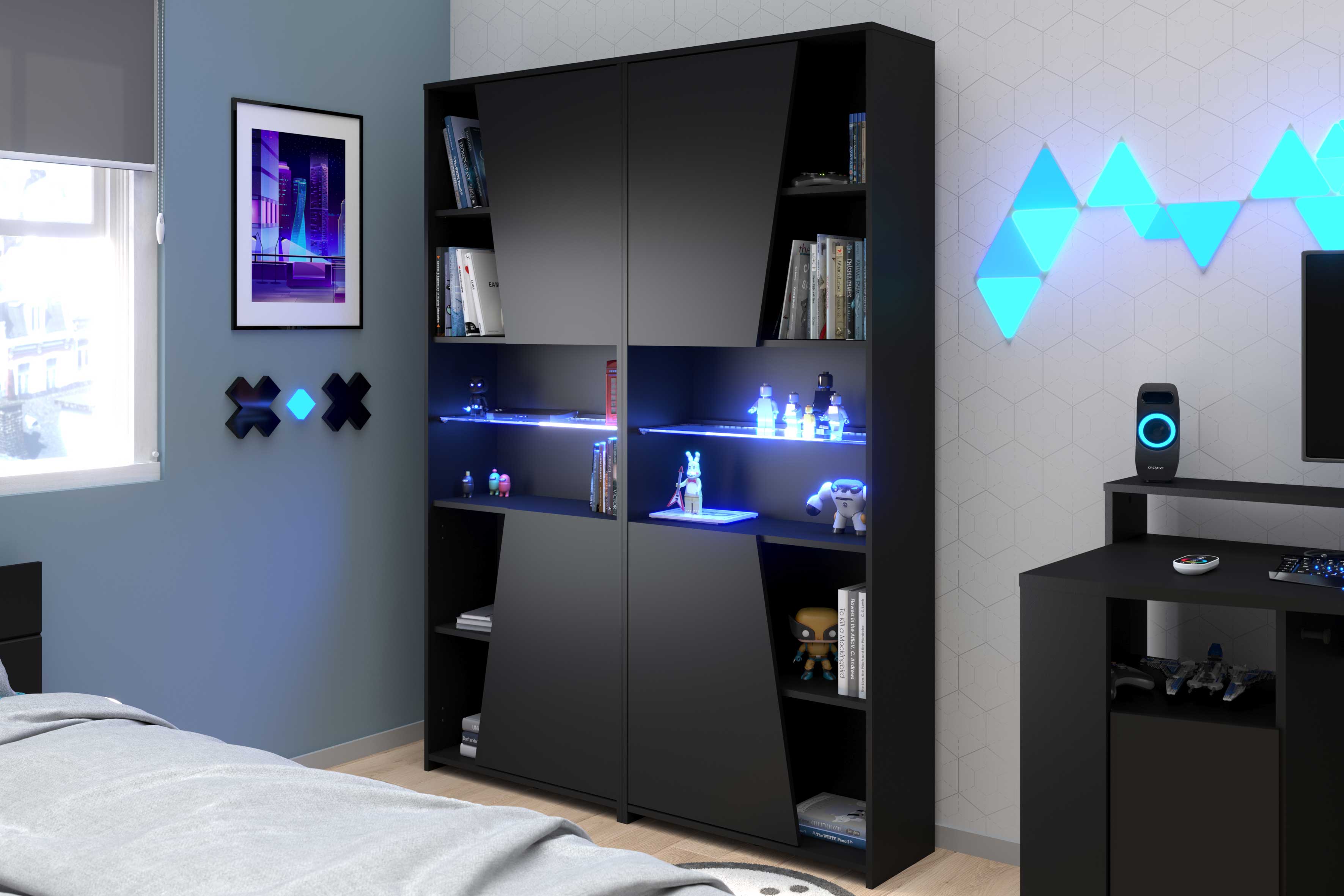 Bibliothèque Gaming 67cm avec bande LED - noir - Image 12