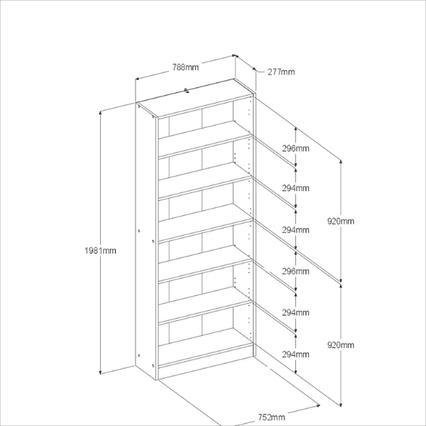 Bibliothèque Hobby 198cm-5 étagères-chêne - Image 2