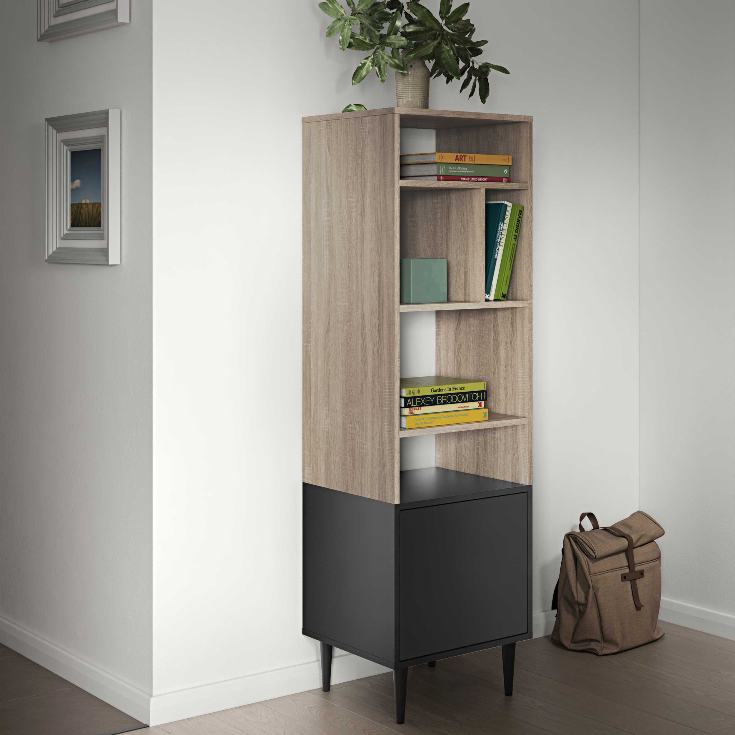 Bibliothèque Horizon petite - chêne/noir
