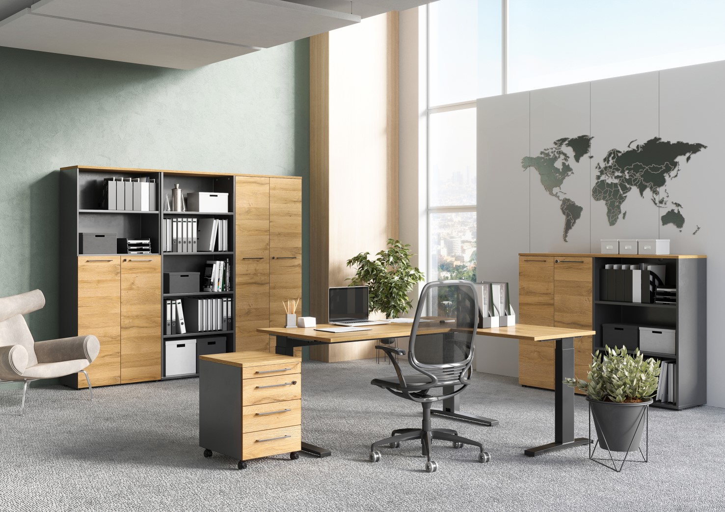 Bibliothèque Osmond 80cm - graphite/chêne - Image 2