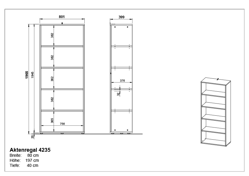 Bibliothèque Osmond 80cm - graphite/chêne - Image 3