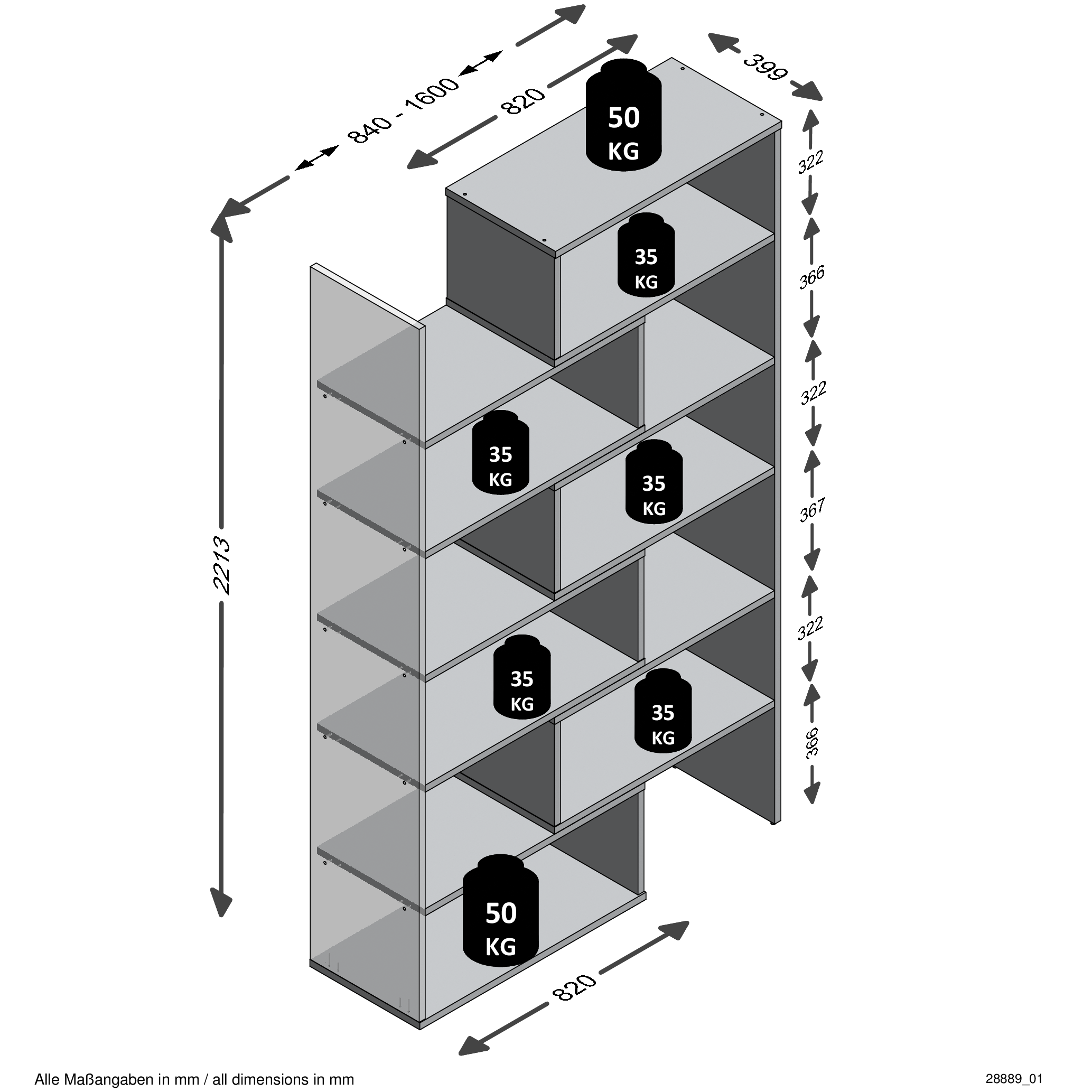 Bibliothèque ouverte Gabi - chêne vieilli - Image 2