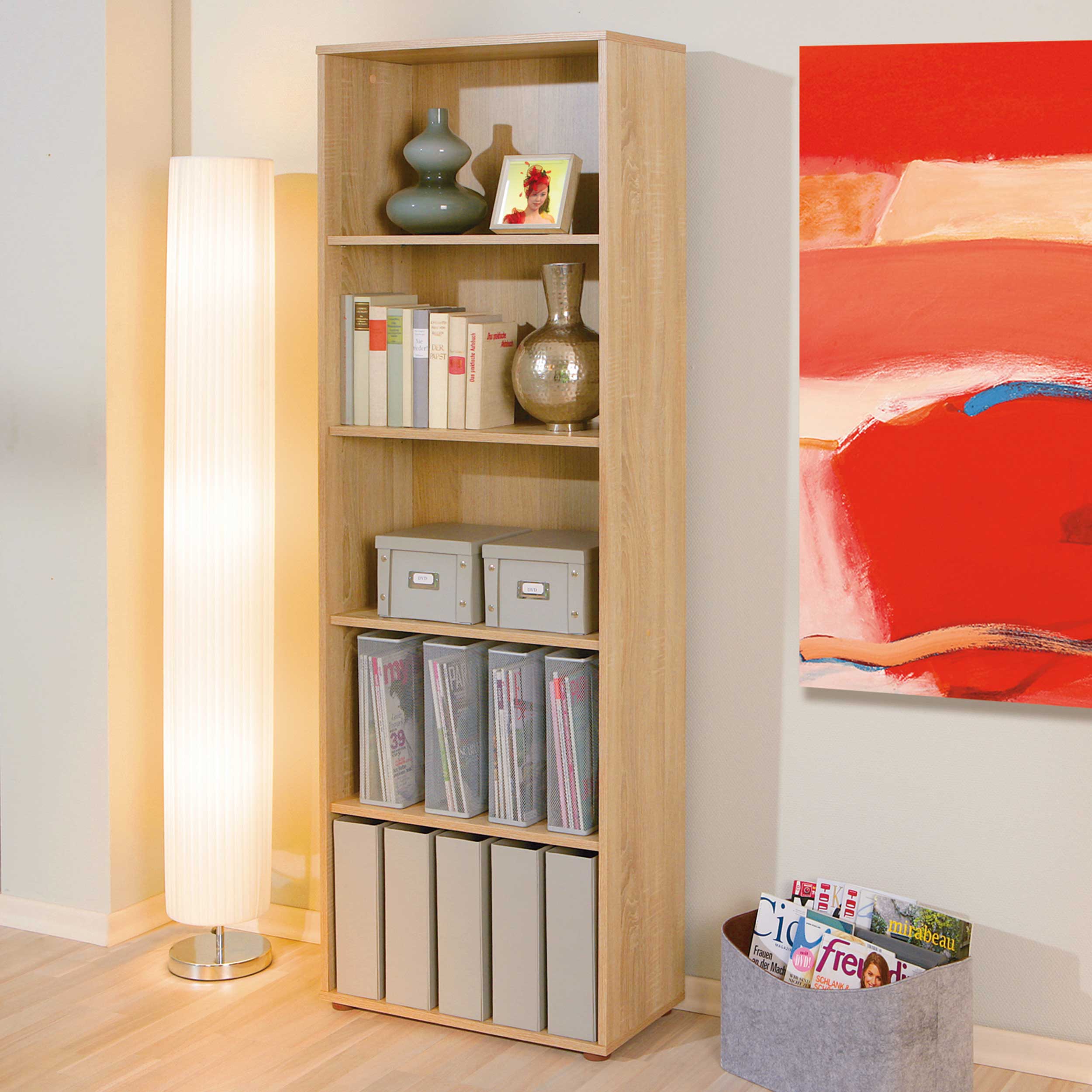 Bibliothèque Parini 5 compartiments - chêne