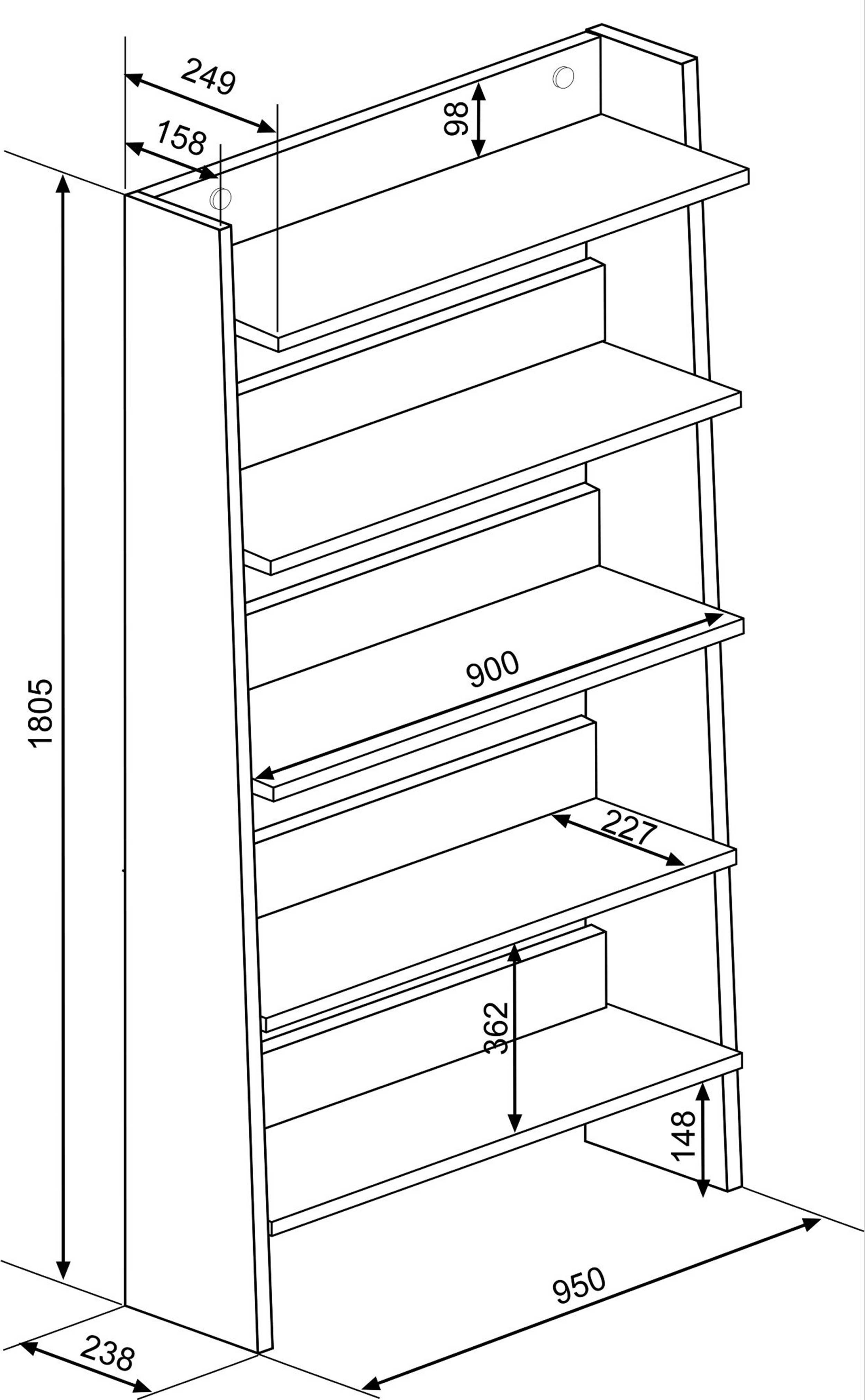 Bibliothèque Quinty 95cm 5 étagères - gris/ décor en chêne - Image 2