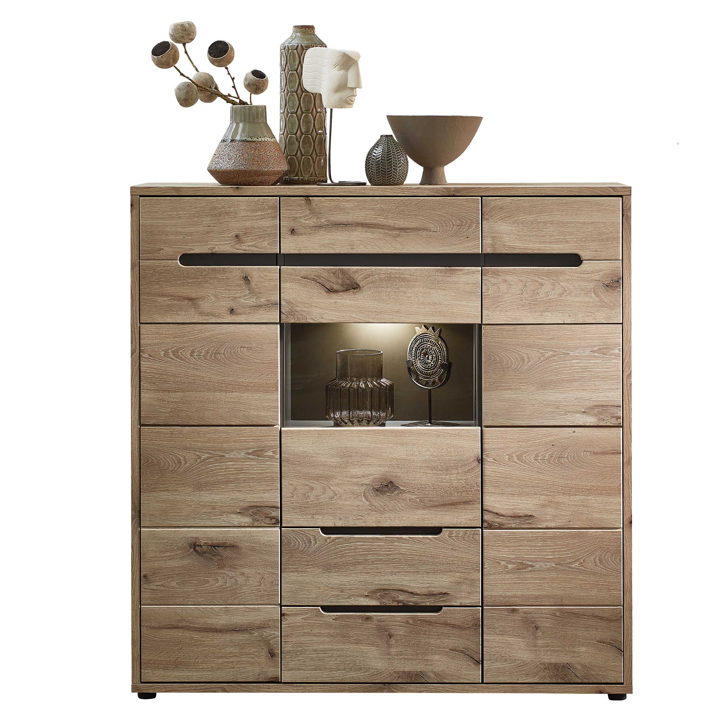 Buffet Bellini 125cm 3 portes & 2 tiroirs - chêne/anthracite - Image 2