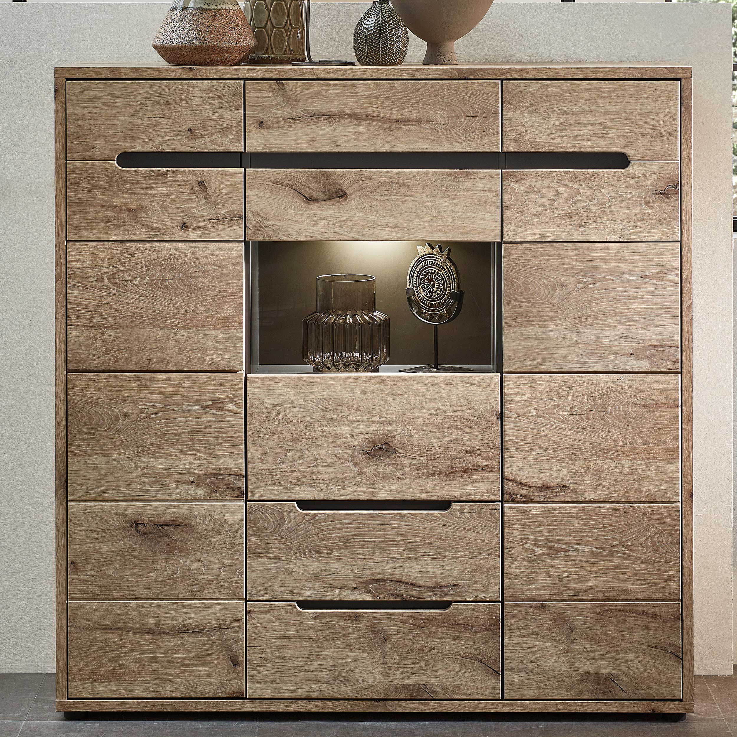 Buffet Bellini 125cm 3 portes & 2 tiroirs - chêne/anthracite - Image 1