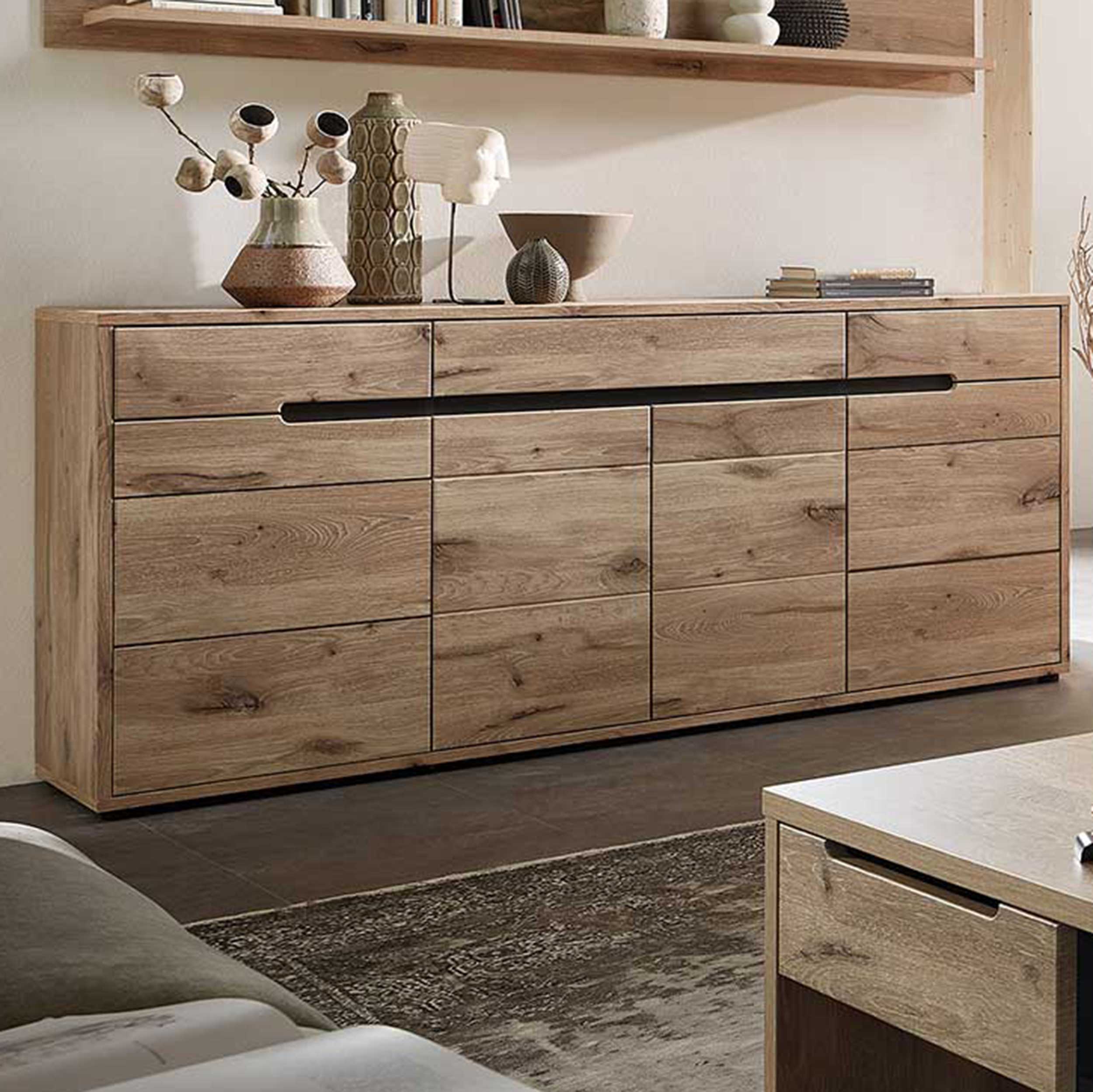 Buffet Bellini 185cm 3 portes & 3 tiroirs - chêne/anthracite