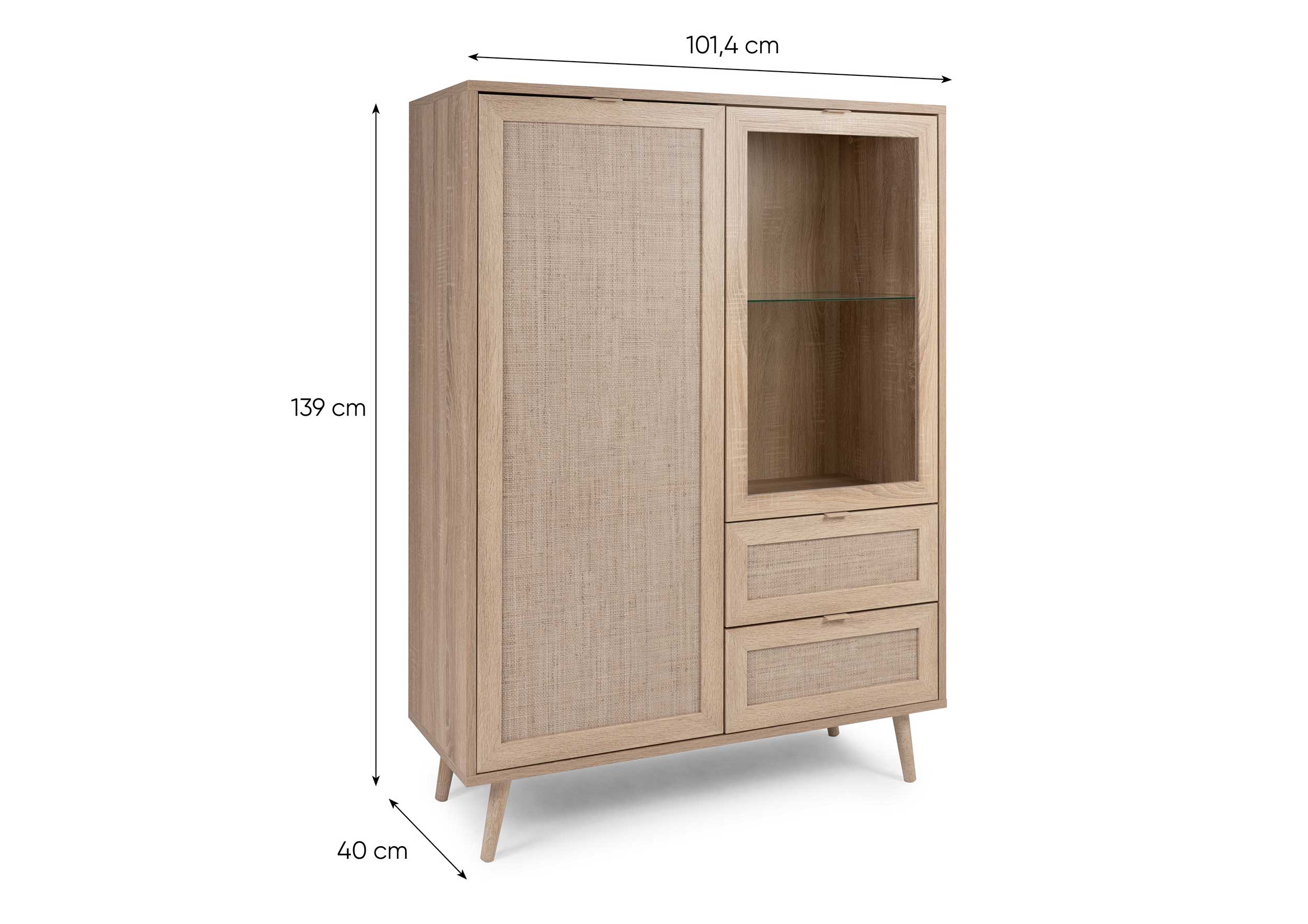 Buffet Bilal 102cm 2 portes & 2 tiroirs - chêne/raphia imprimé - Image 3