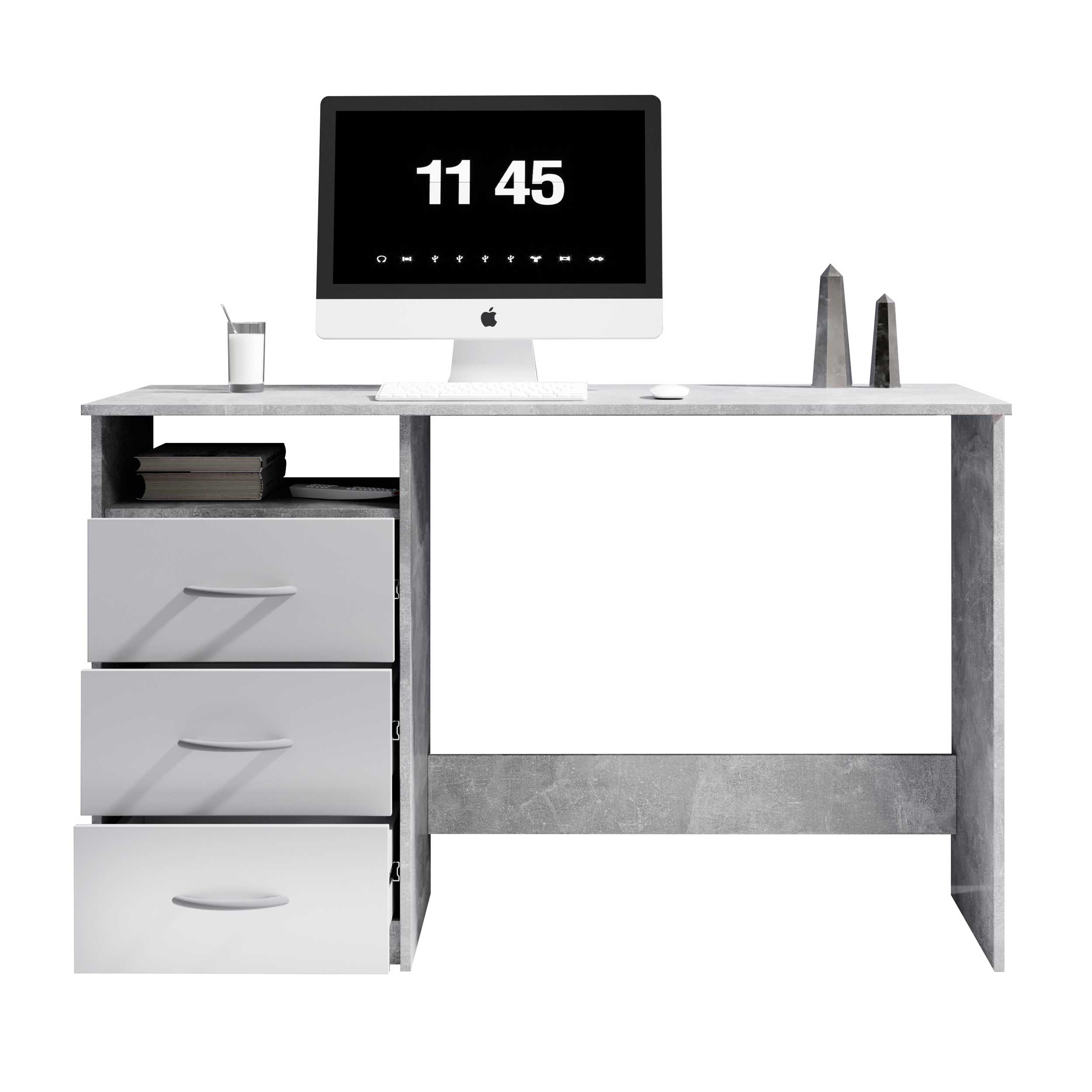 Bureau Adriano 123cm 3 tiroirs - béton/blanc - Image 5