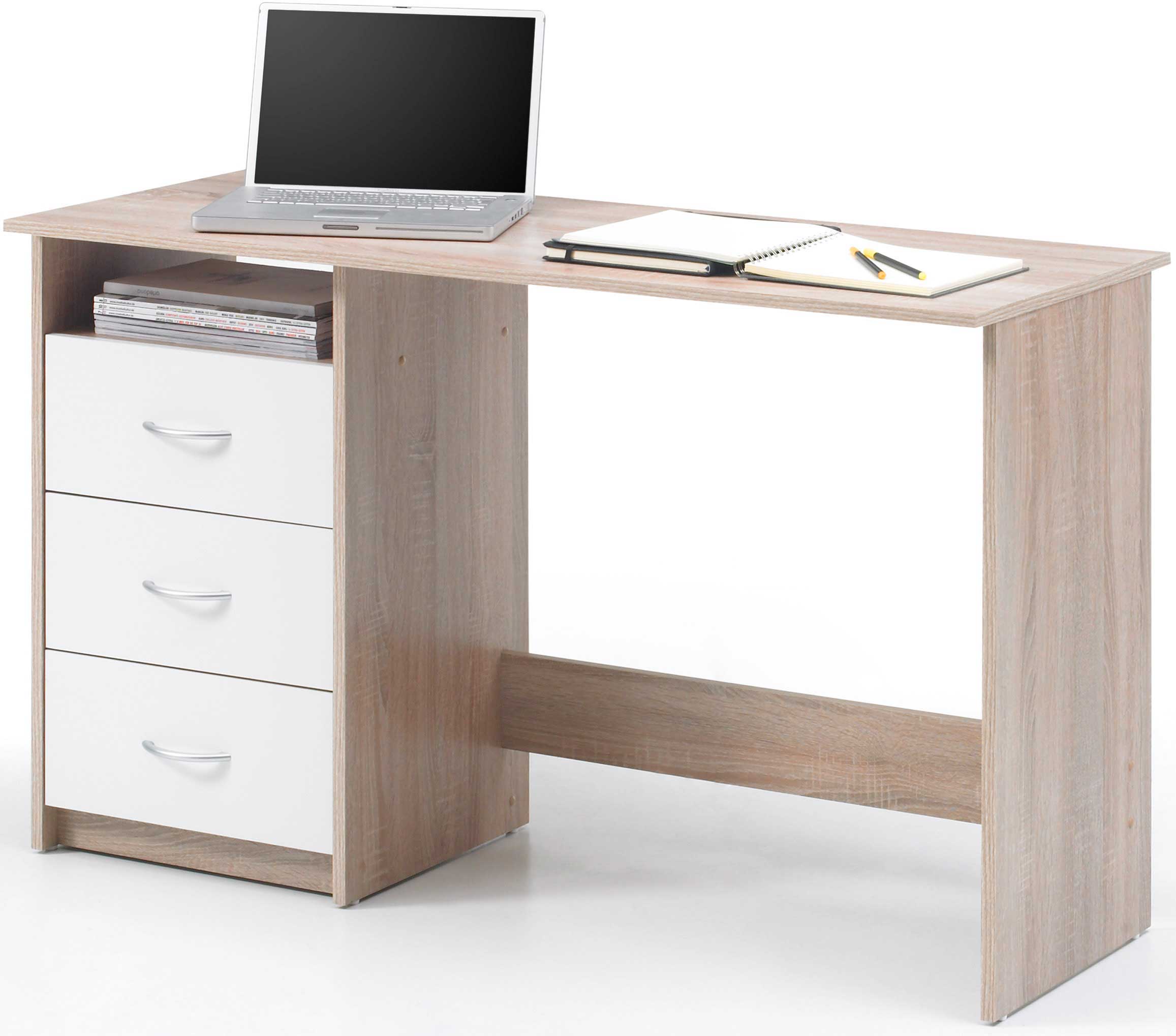 Bureau Adriano 123cm 3 tiroirs - chêne/blanc - Image 2