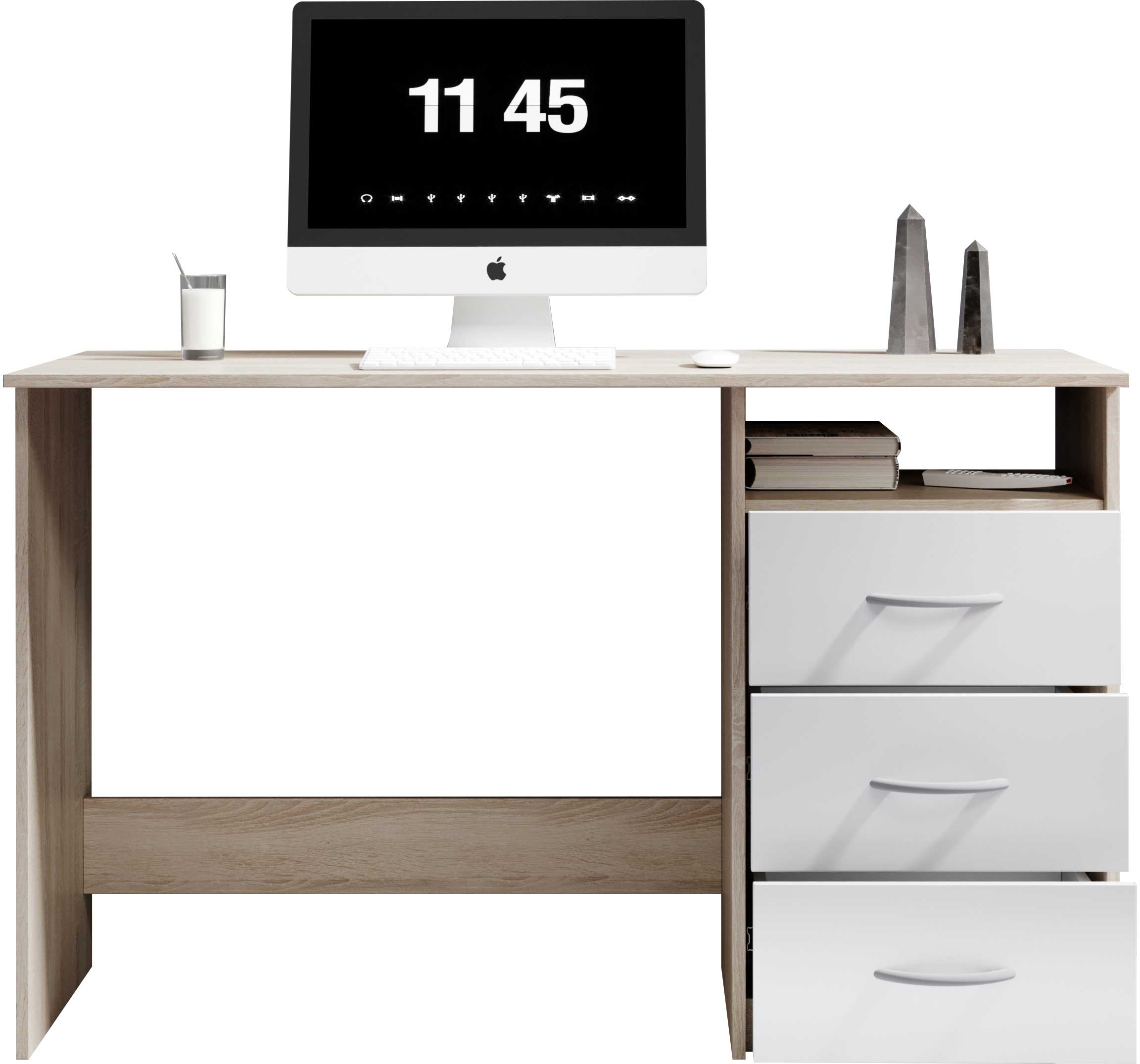 Bureau Adriano 123cm 3 tiroirs - chêne/blanc - Image 4