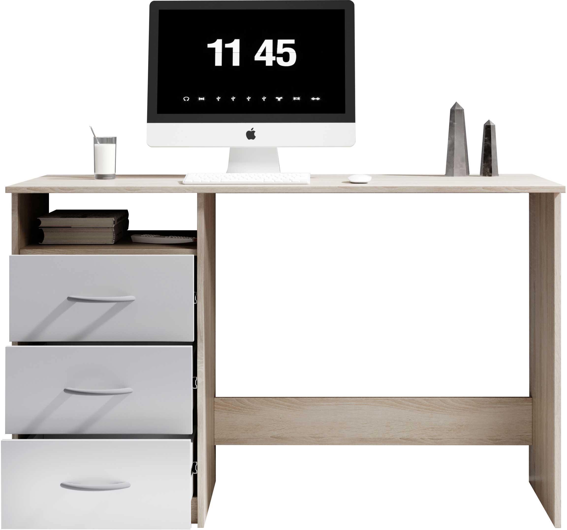 Bureau Adriano 123cm 3 tiroirs - chêne/blanc - Image 6