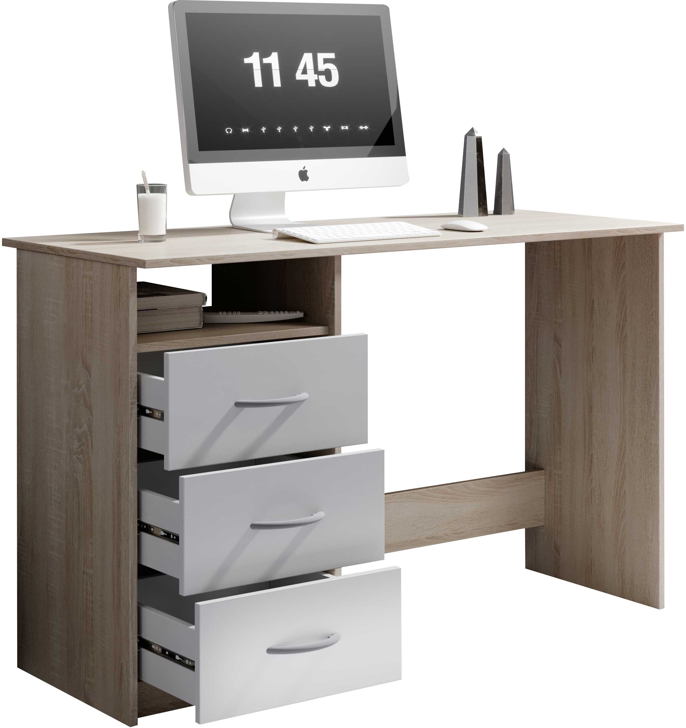 Bureau Adriano 123cm 3 tiroirs - chêne/blanc - Image 7