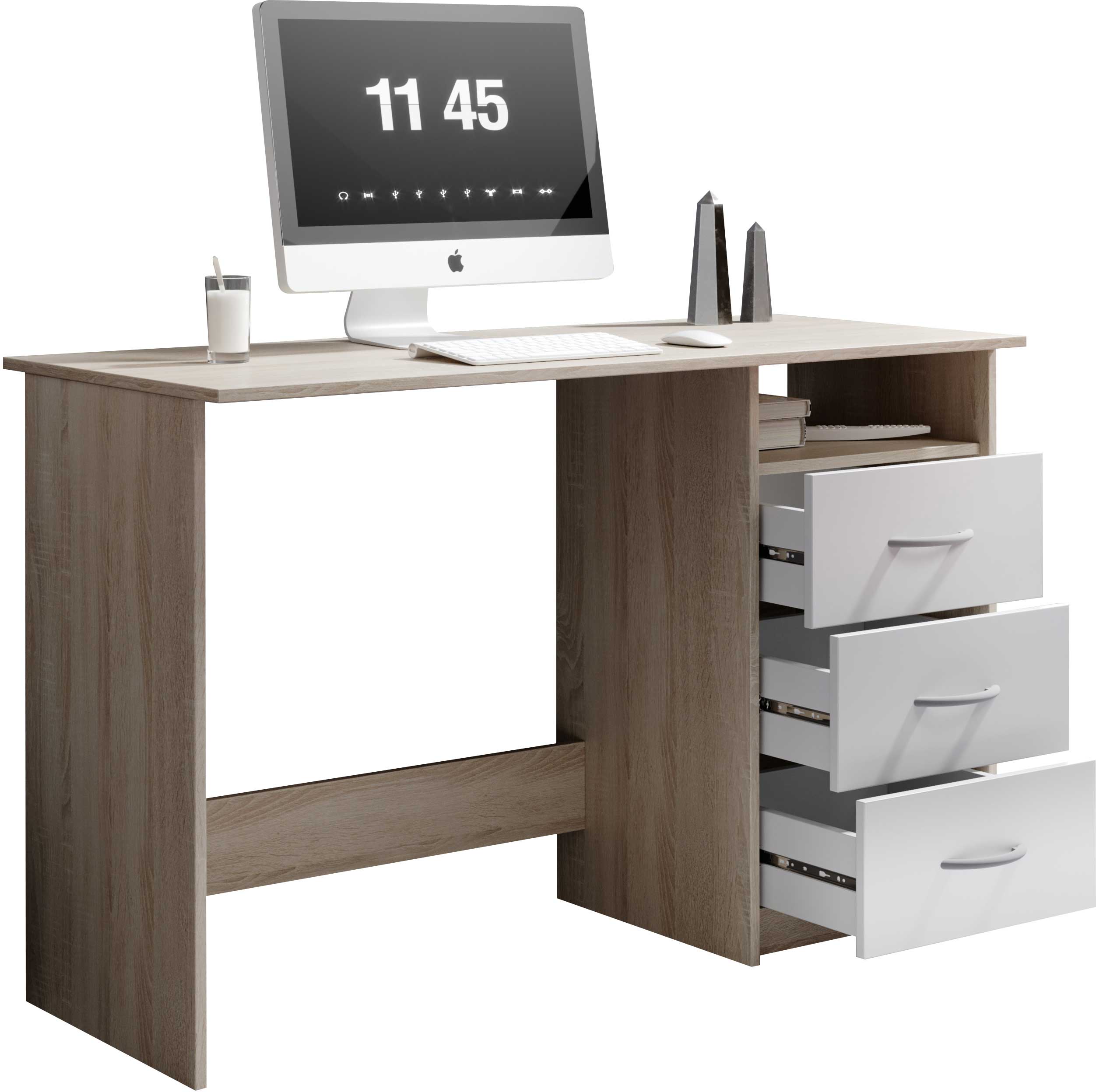 Bureau Adriano 123cm 3 tiroirs - chêne/blanc - Image 8