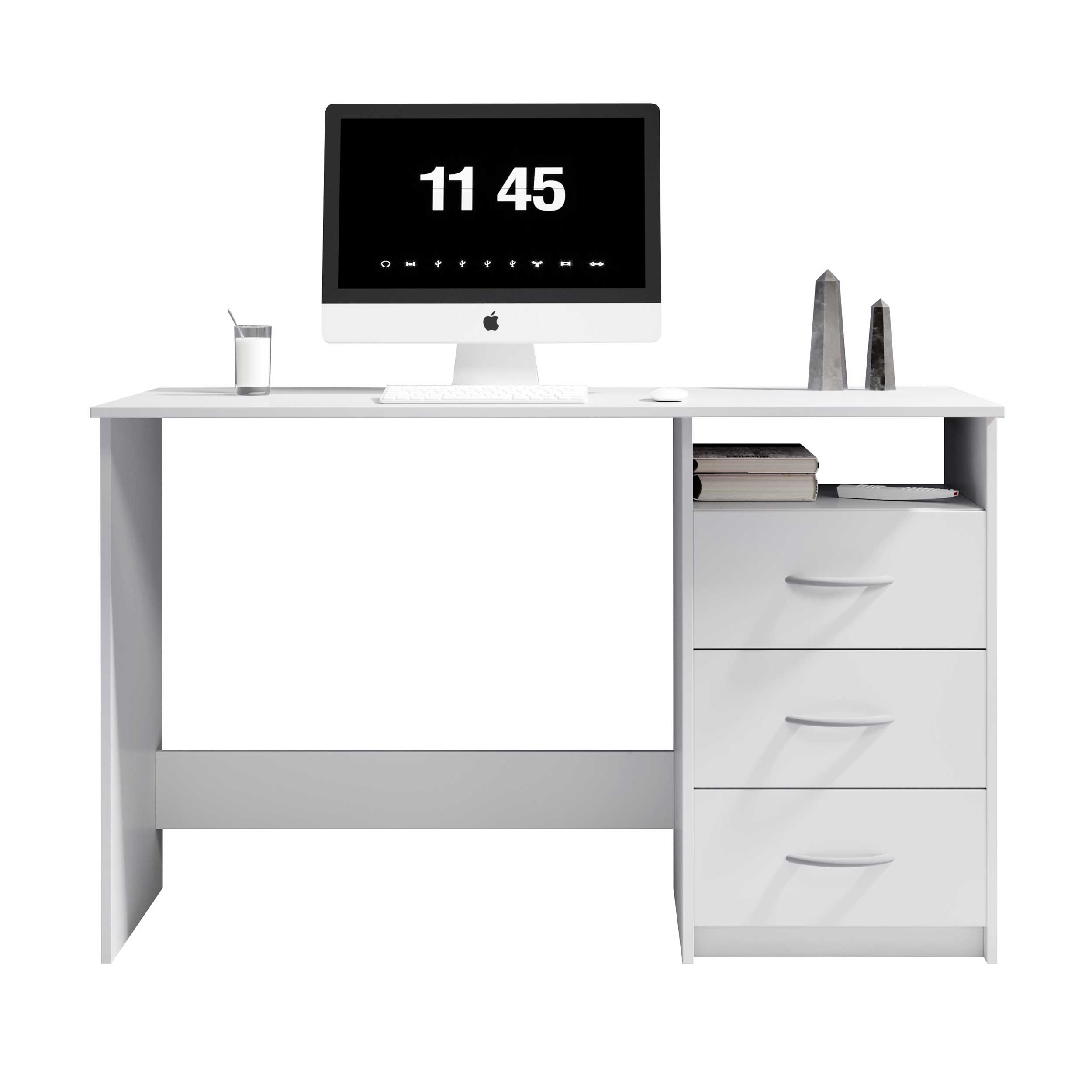 Bureau Adriano 123cm avec 3 tiroirs - blanc - Image 2