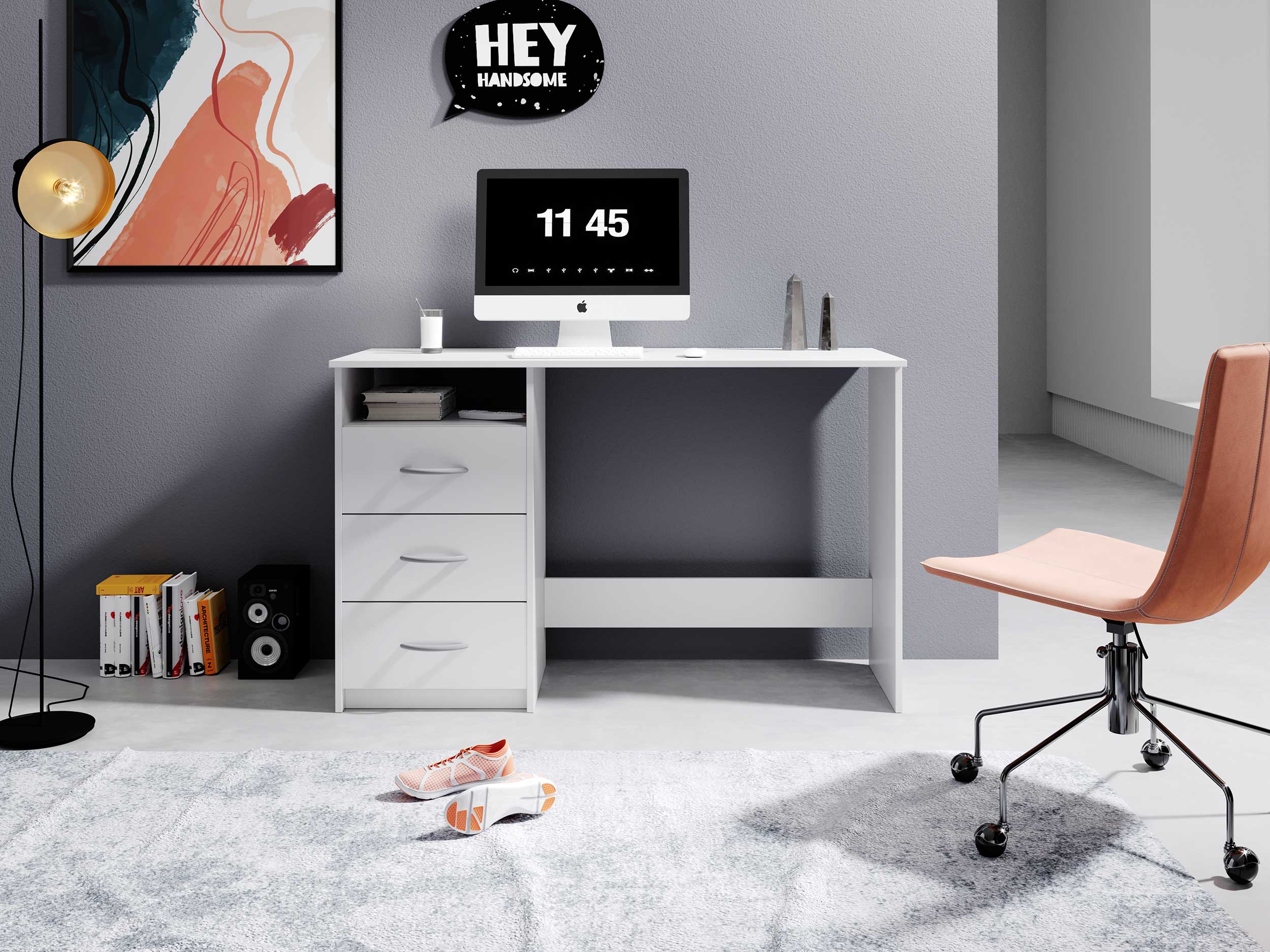 Bureau Adriano 123cm avec 3 tiroirs - blanc - Image 11