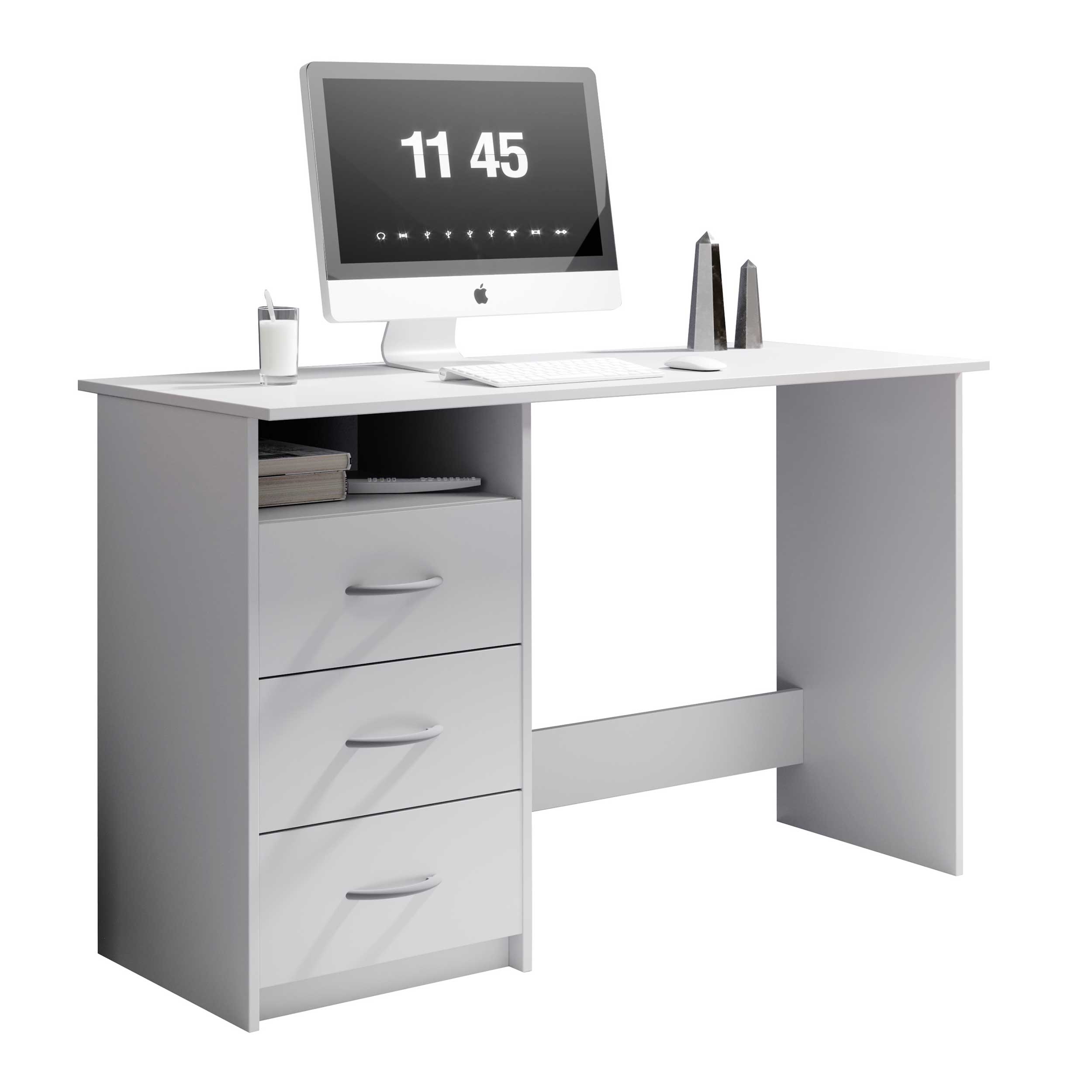 Bureau Adriano 123cm avec 3 tiroirs - blanc - Image 6