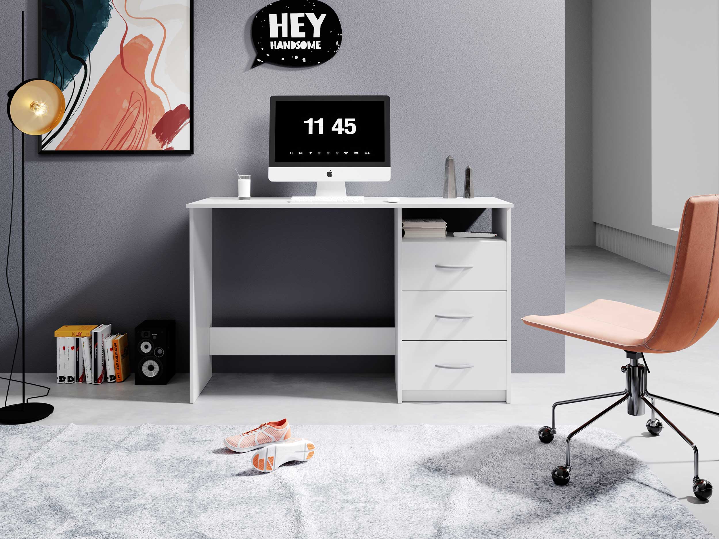 Bureau Adriano 123cm avec 3 tiroirs - blanc - Image 10