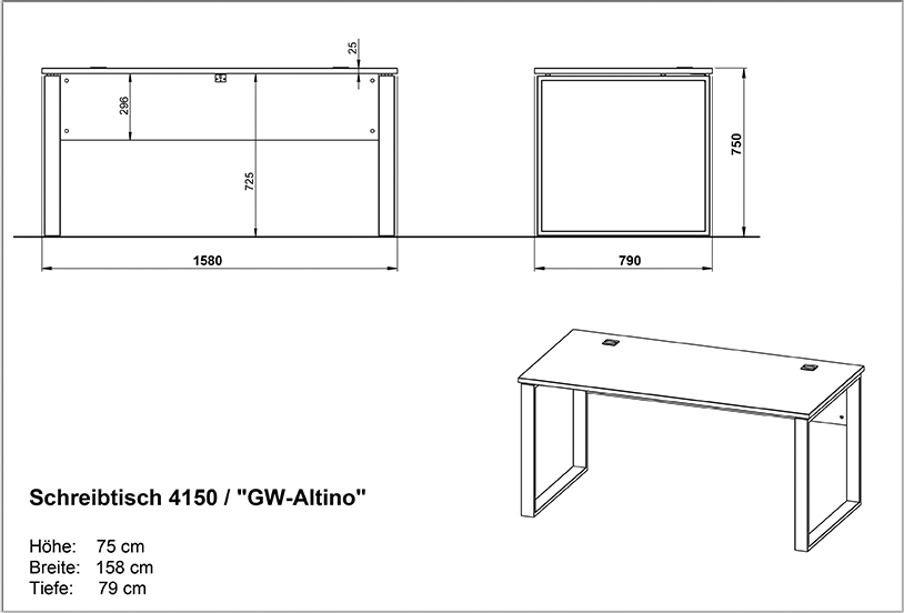 Bureau Aldo 158cm - gris/basalte - Image 5