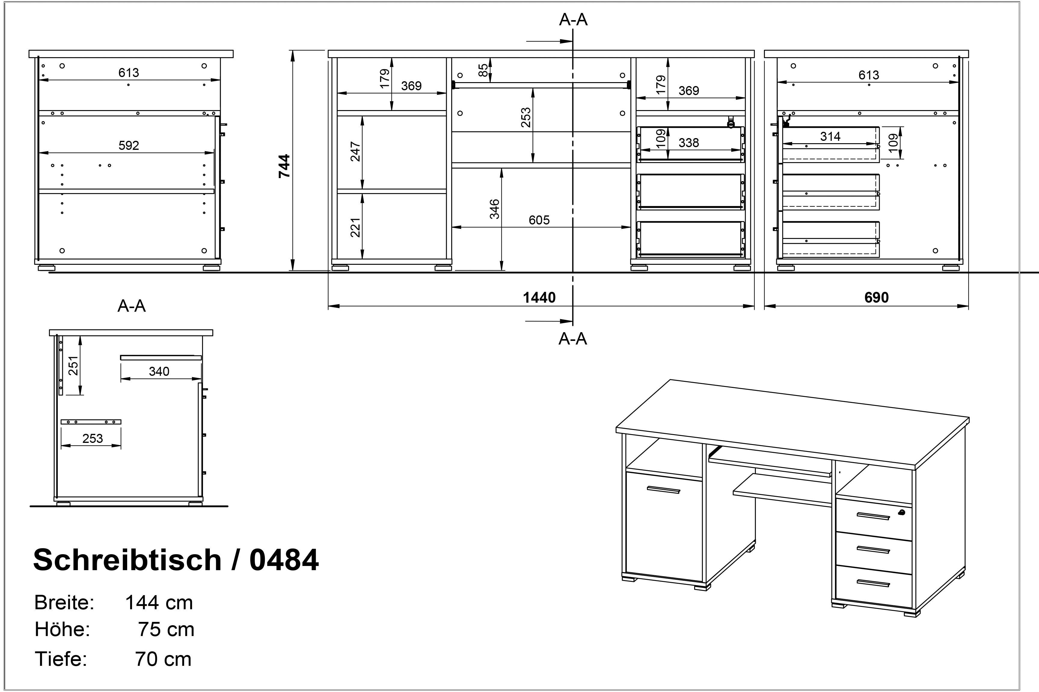 Bureau Beagle 145cm - noyer - Image 11
