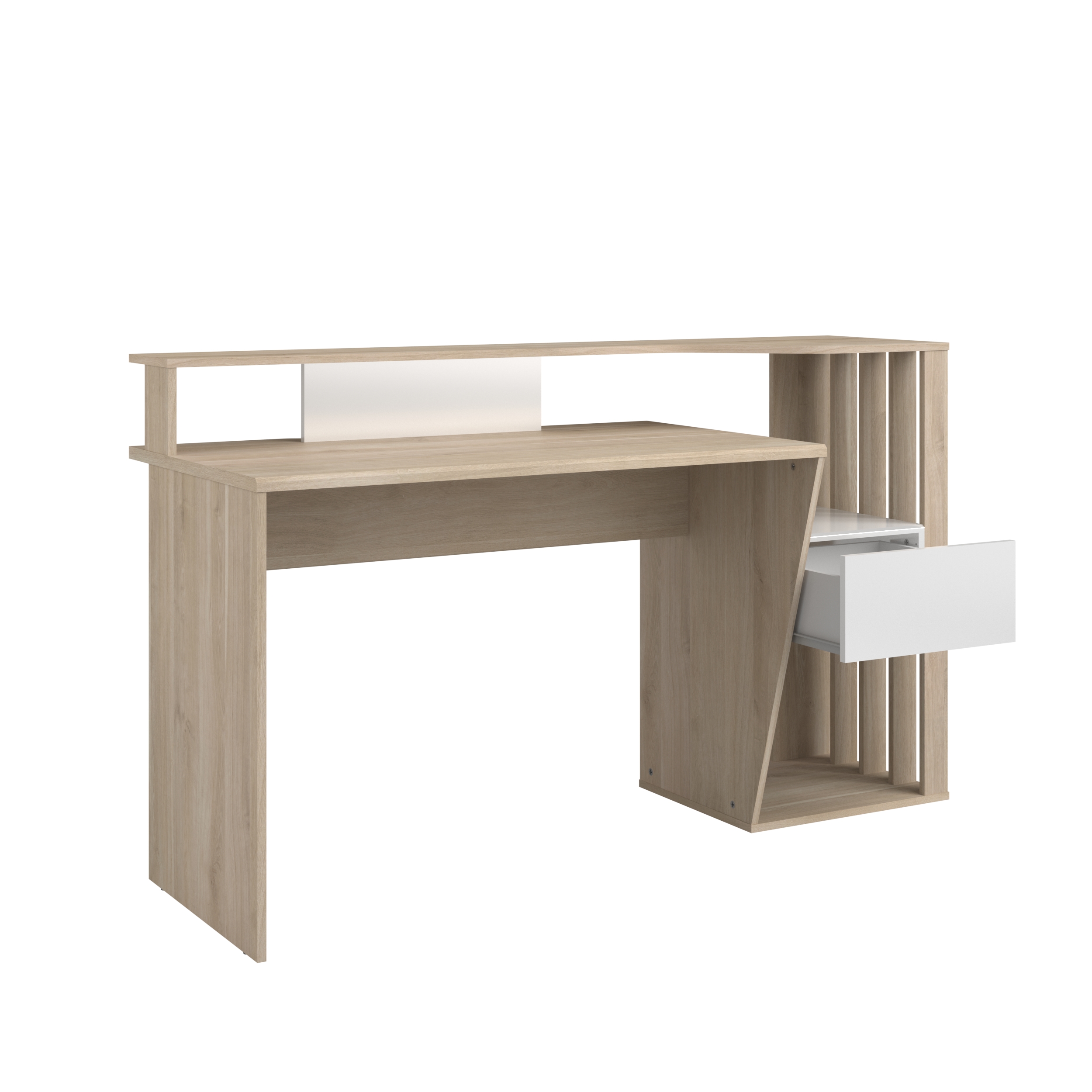 Bureau Bloom-157cm-1 tiroir, 1 compartiment ouvert-blanc/chêne - Image 5