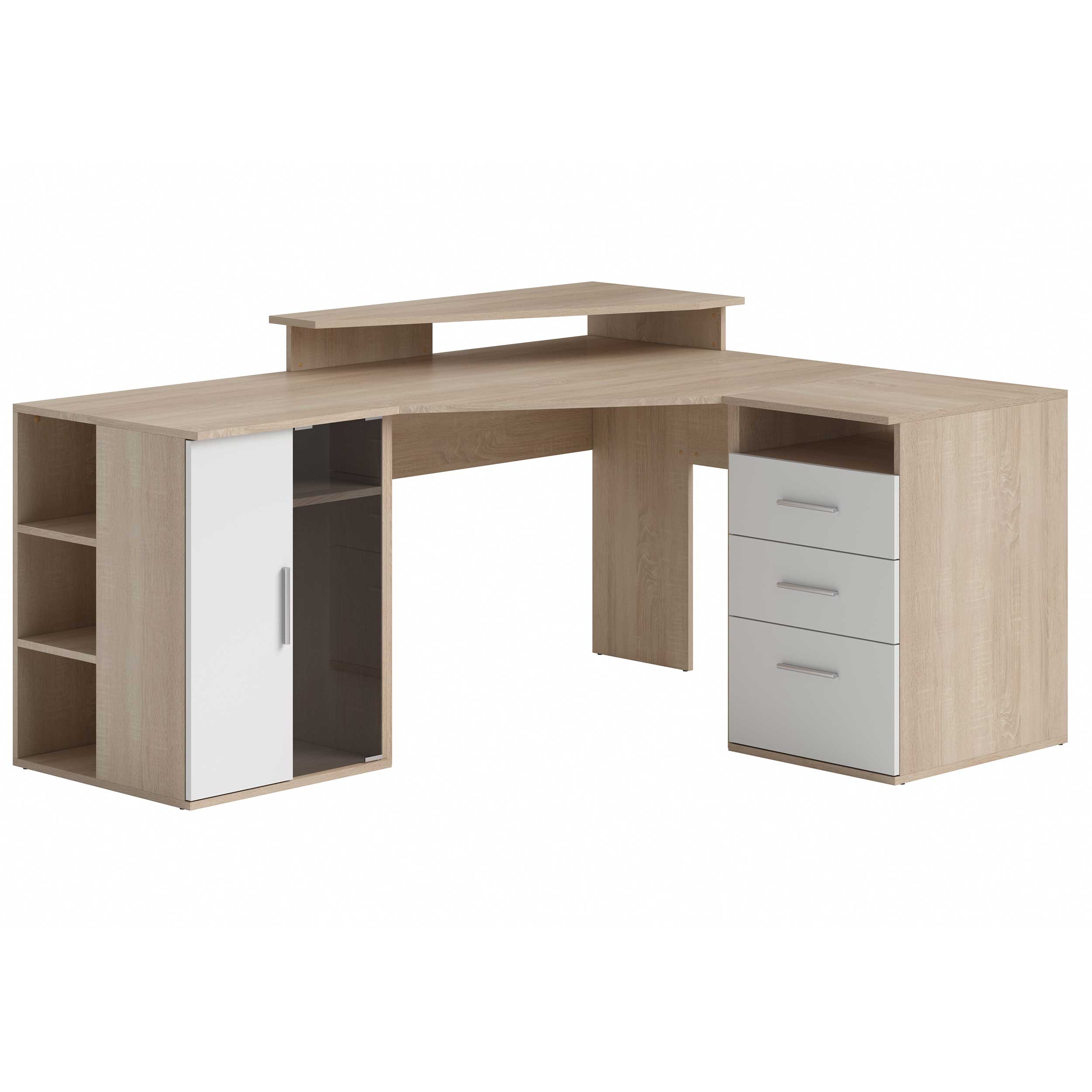 Bureau d'angle Efford avec espace de rangement - chêne/blanc - Image 5