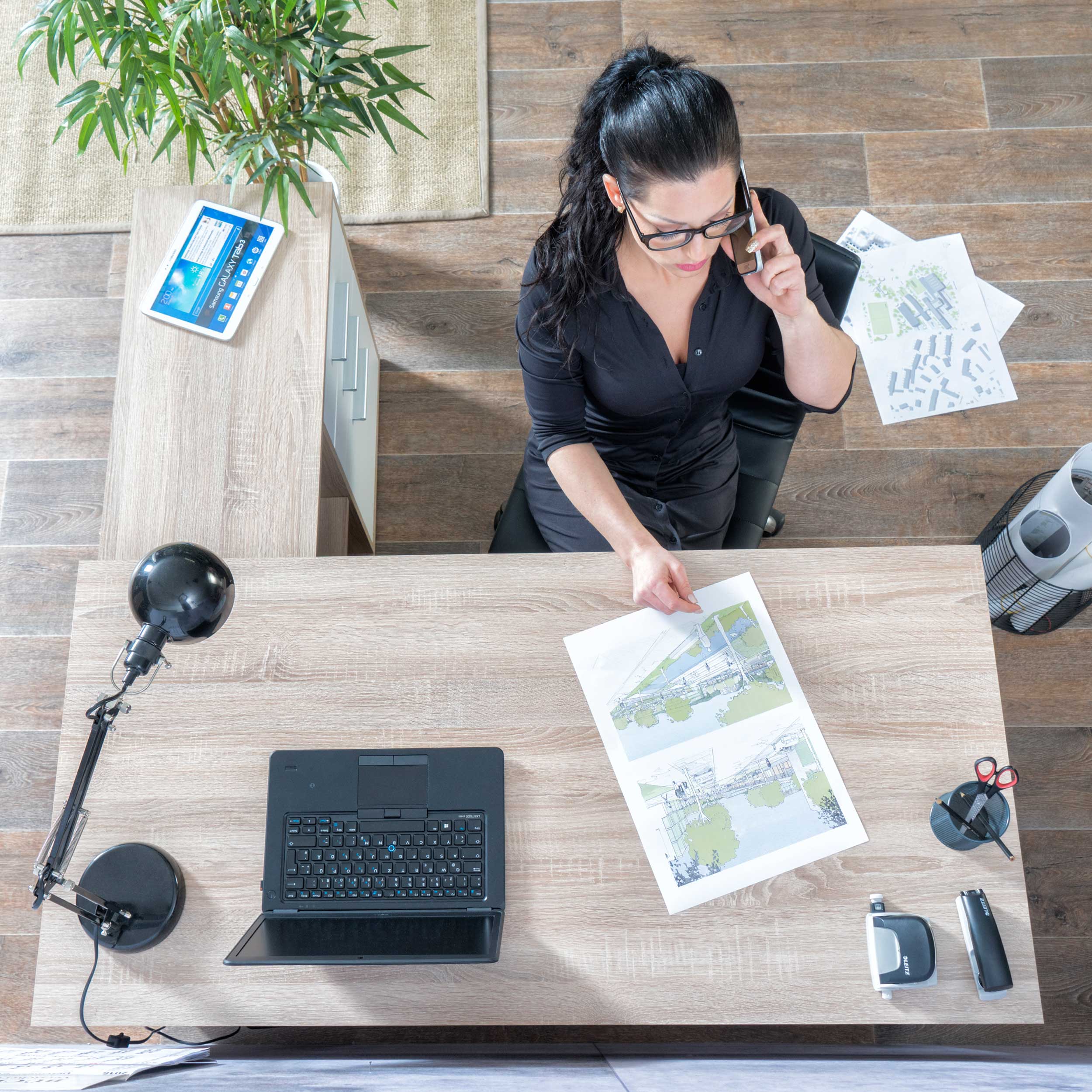 Bureau d'angle Lanzini 2 tiroirs & 1 porte - chêne sonoma/blanc - Image 7